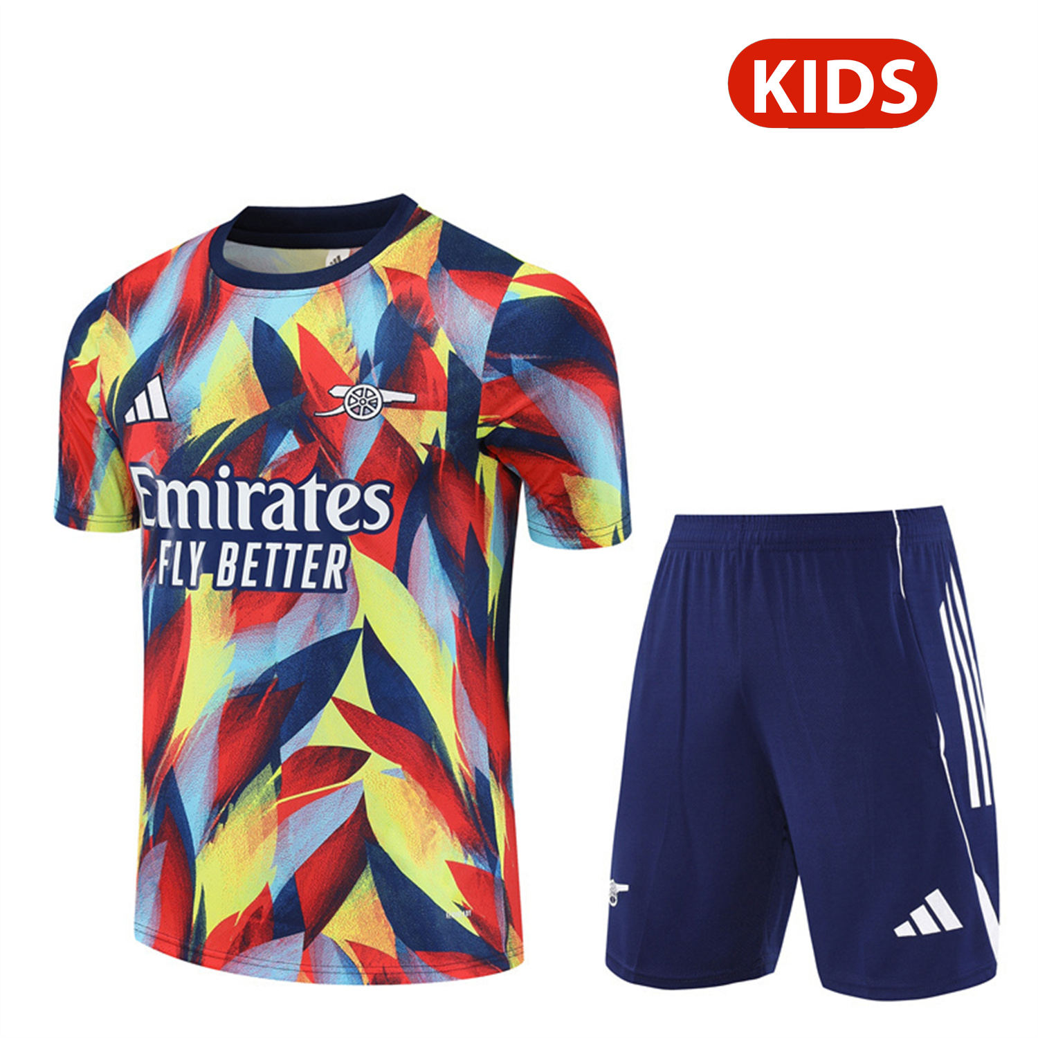 TKH-turbokithub-Arsenal 25-26 Kids Short-Sleeve Training Set - Colorful Camouflage Top & Blue Shorts