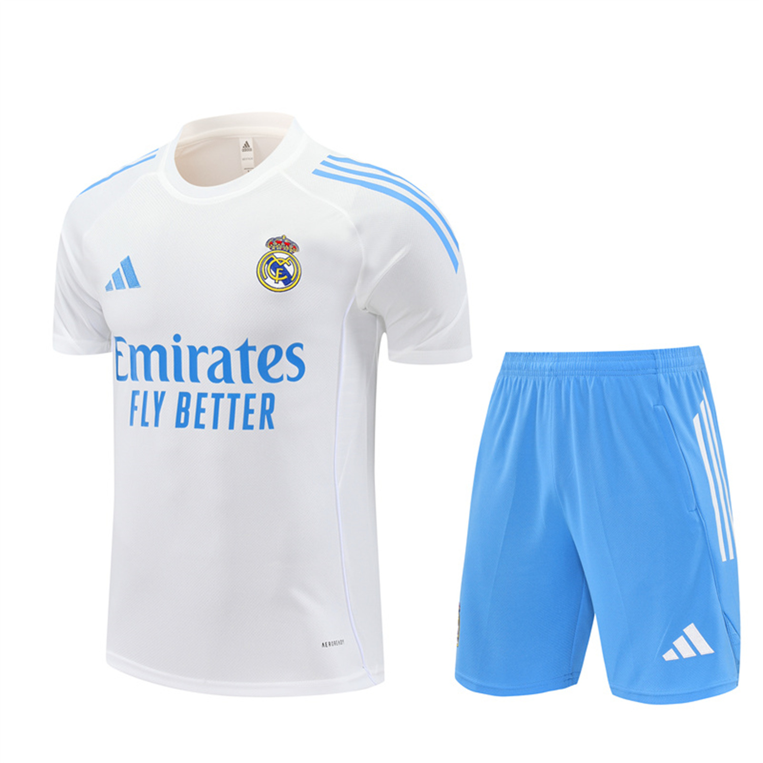 TKH-turbokithub-Real Madrid 25-26 Short-Sleeve Training Set - White Top and Sky Blue Shorts