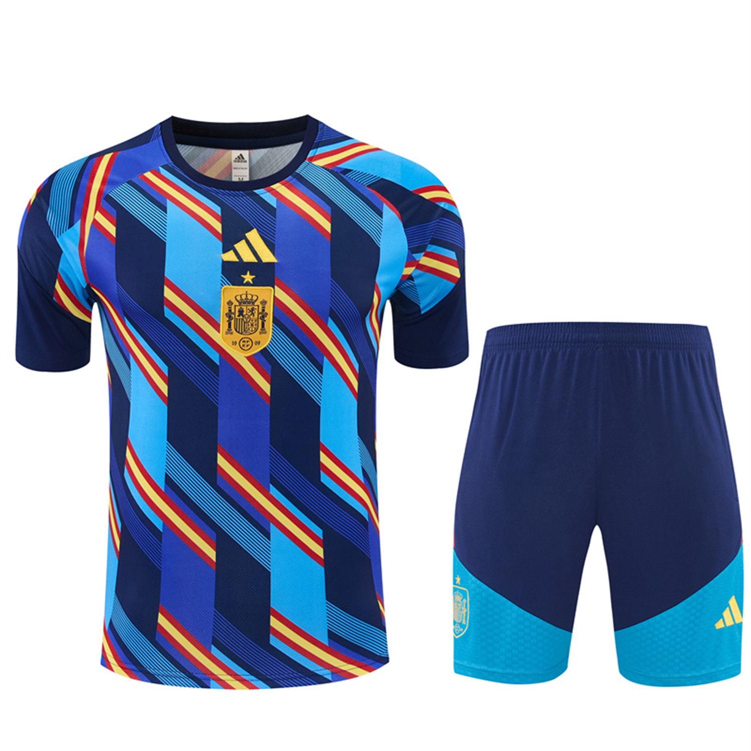 TKH-turbokithub-Spain 2026 Short-Sleeve Training Set - Royal Blue And Yellow Top & Royal Blue Shorts