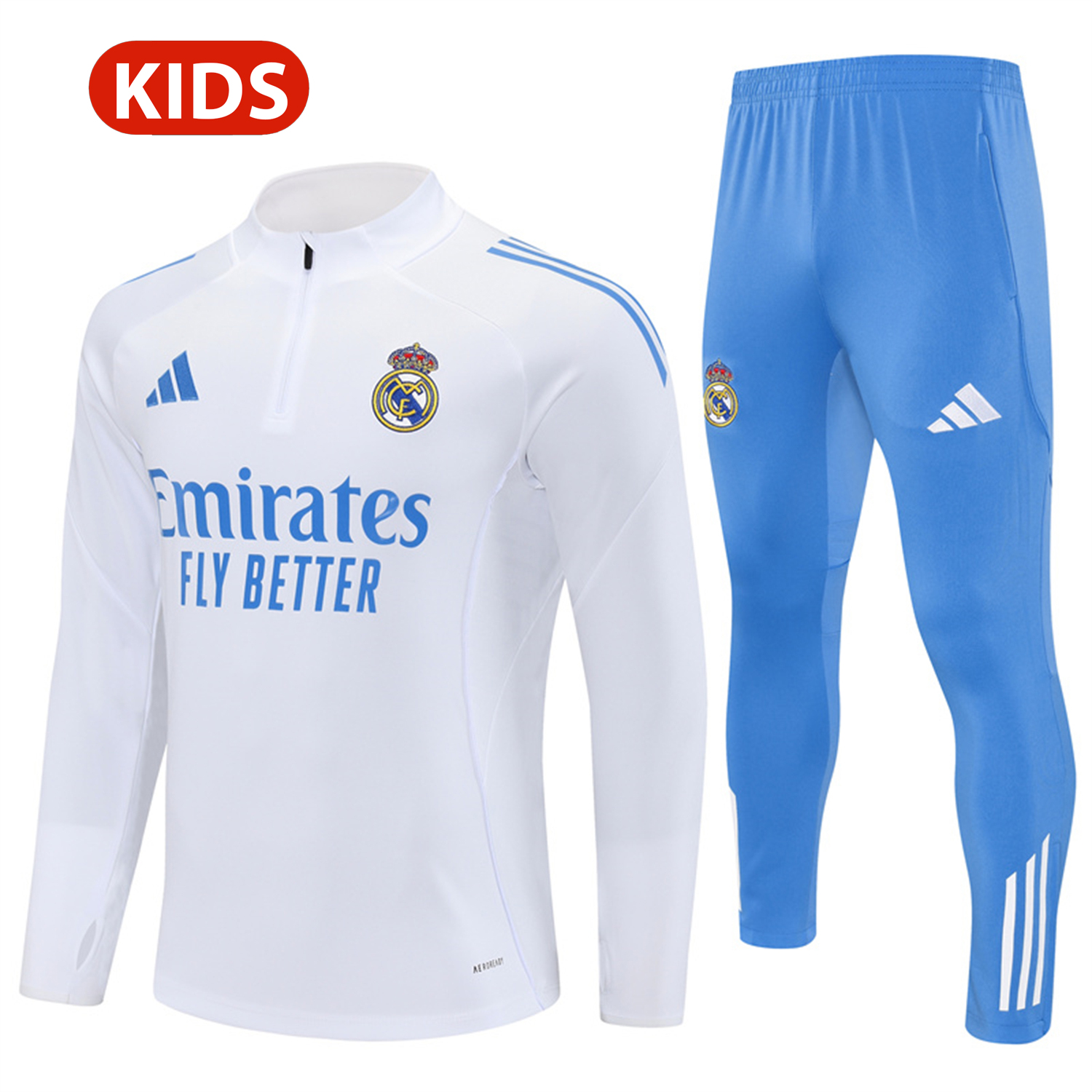 TKH-turbokithub-Real Madrid 25-26 Kids Long Sleeve Training Set - White Top & Blue Pants