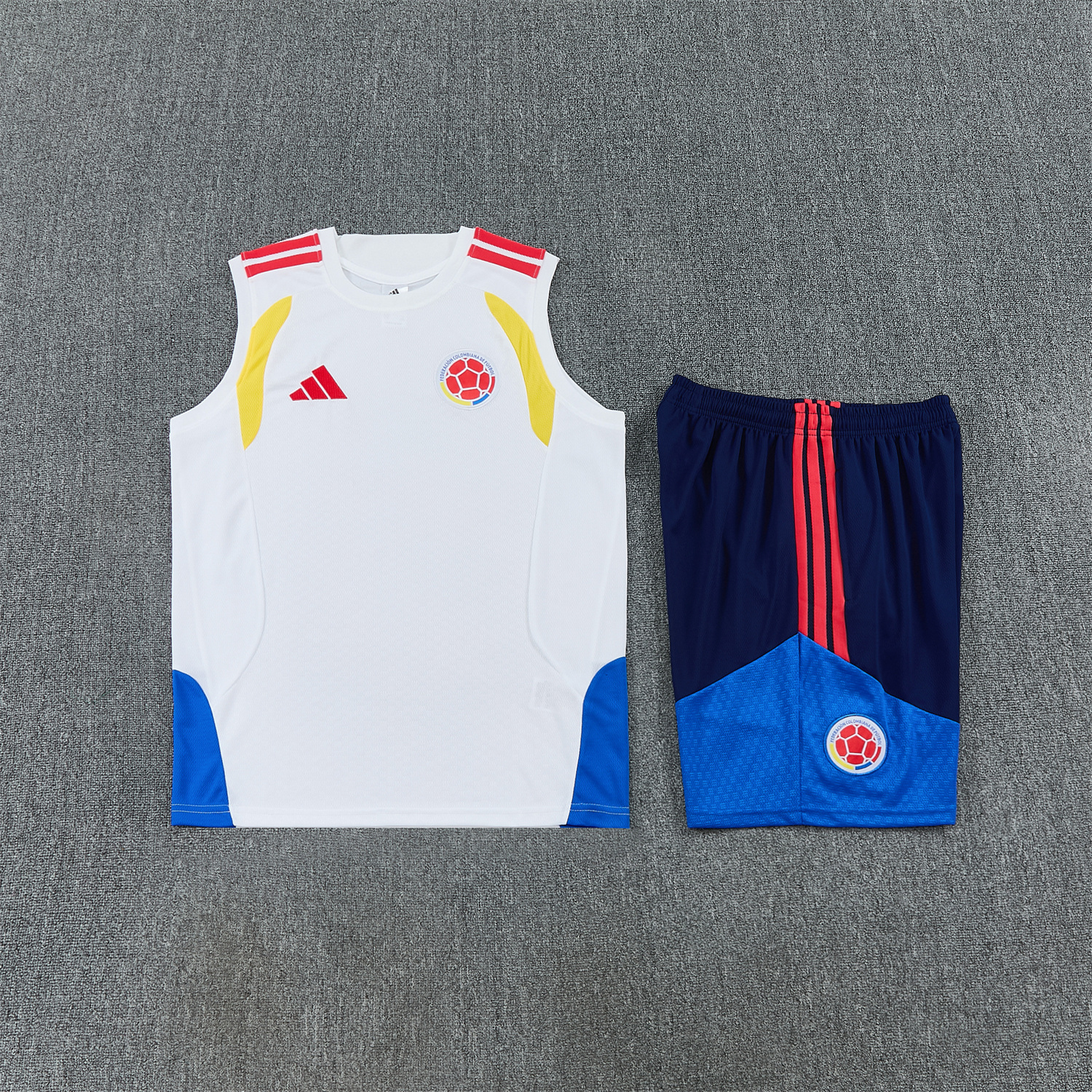 TKH-turbokithub-Colombia 2026 Vest Training Set - White Vest and Blue Shorts