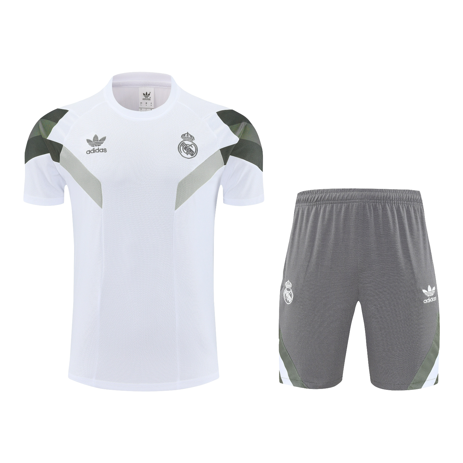 TKH-turbokithub-Real Madrid 25-26 Short-Sleeve Training Set - White Top & Gray Shorts
