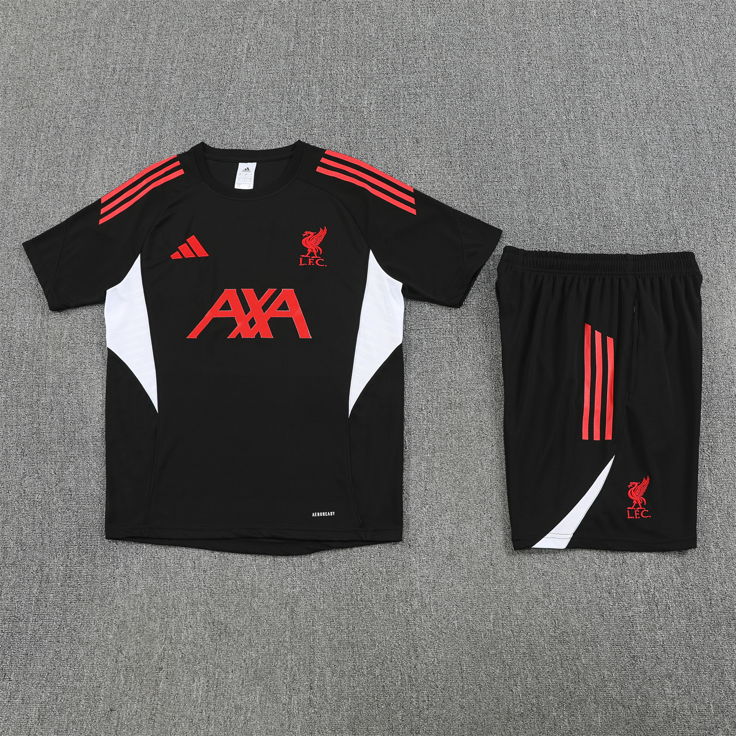TKH-turbokithub-Liver.pool 25-26 Short-Sleeve Training Set - Black With Red Top & Black Shorts