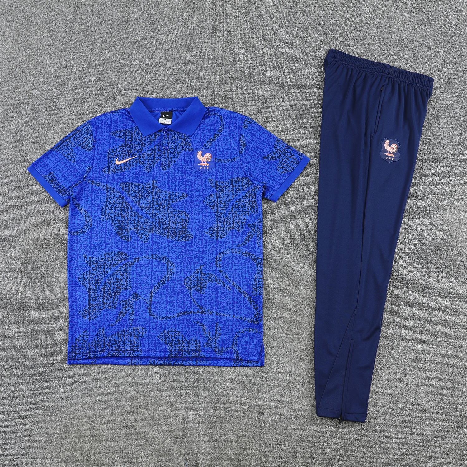 TKH-turbokithub-France 25-26 POLO Short-Sleeve Training Set - Ocean Blue Top and Dark Blue Pants
