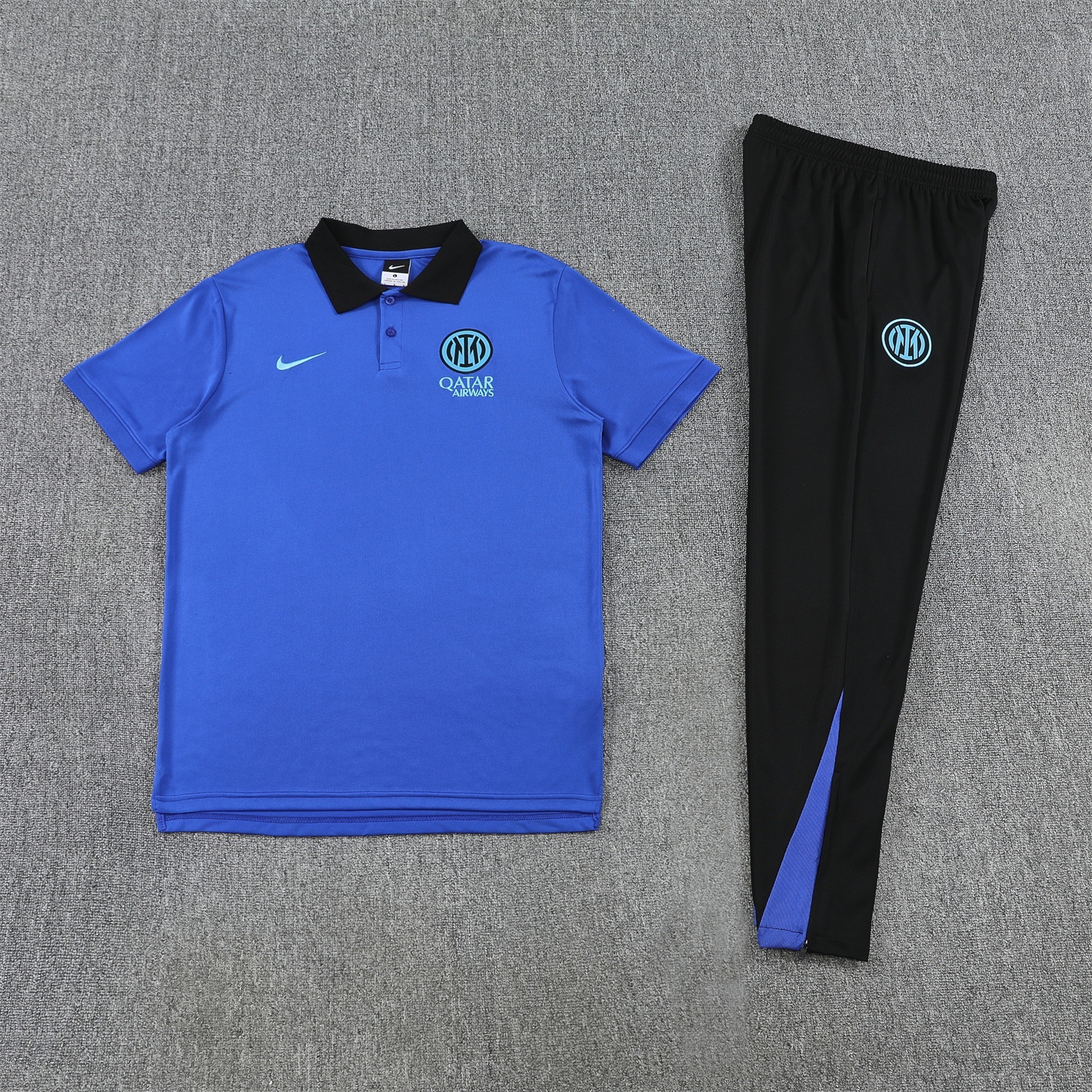 TKH-turbokithub-Inter Milan 25-26 POLO Short-Sleeve Training Set - Ocean Blue Top and Black Pants