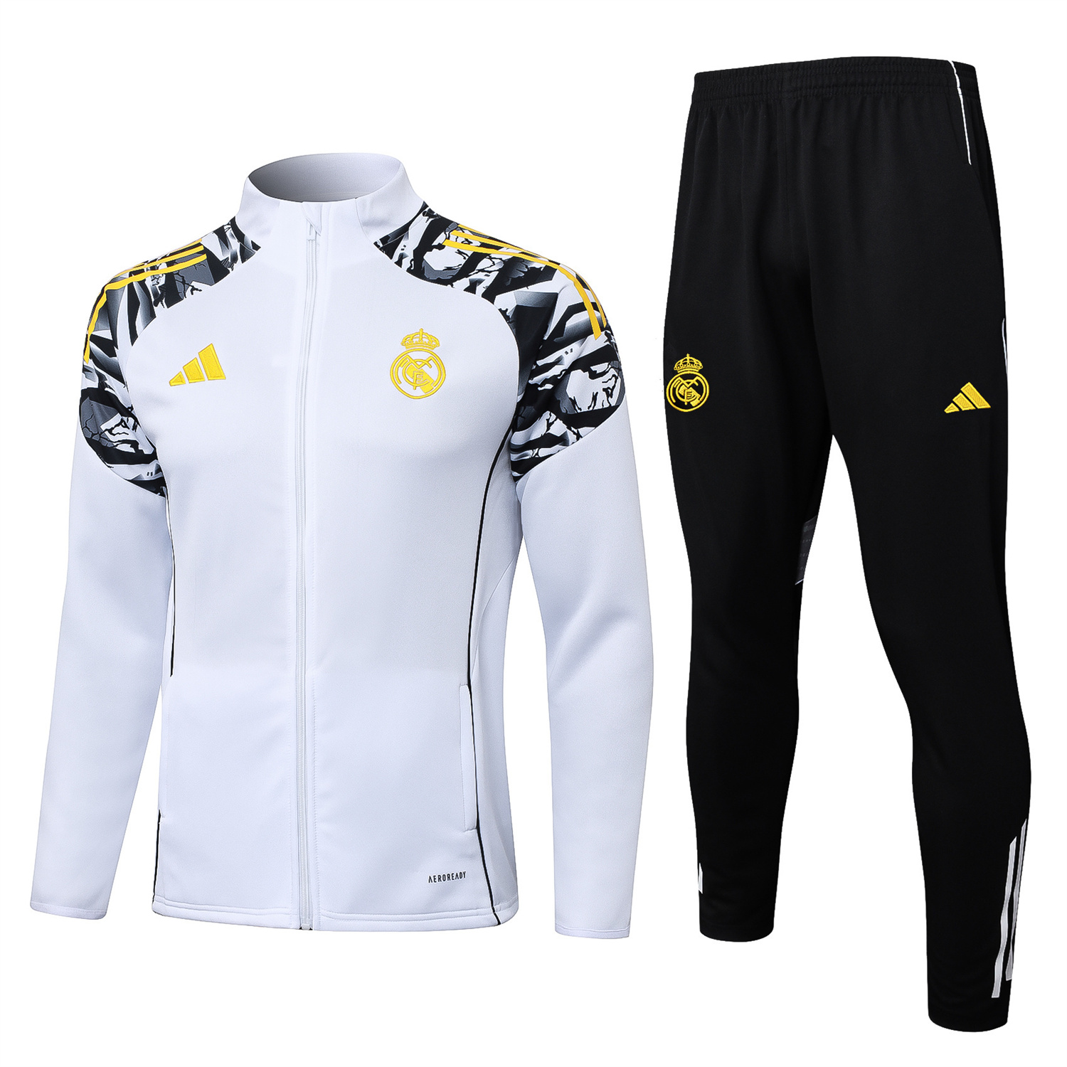 TKH-turbokithub-Real Madrid 25-26 Unsponsored Long Sleeve Training Set - White Top & Black Pants