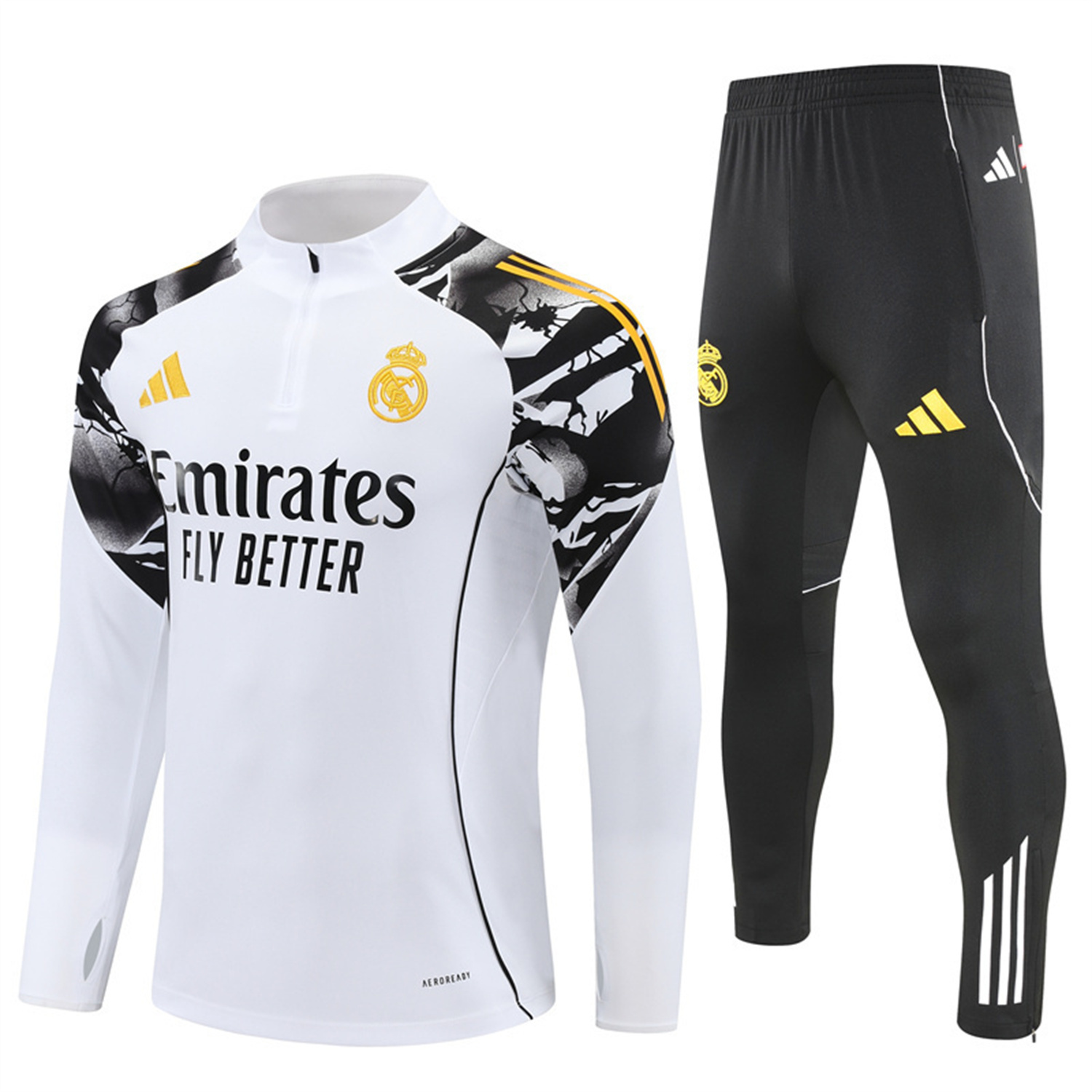 TKH-turbokithub-Real Madrid 25-26 Long Sleeve Training Set - White Top & Black Pants