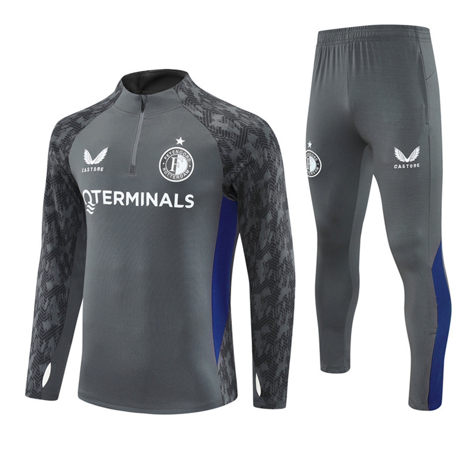 TKH-turbokithub-Feyenoord 25-26 Long Sleeve Training Set - Dark Gray Top & Dark Gray Pants