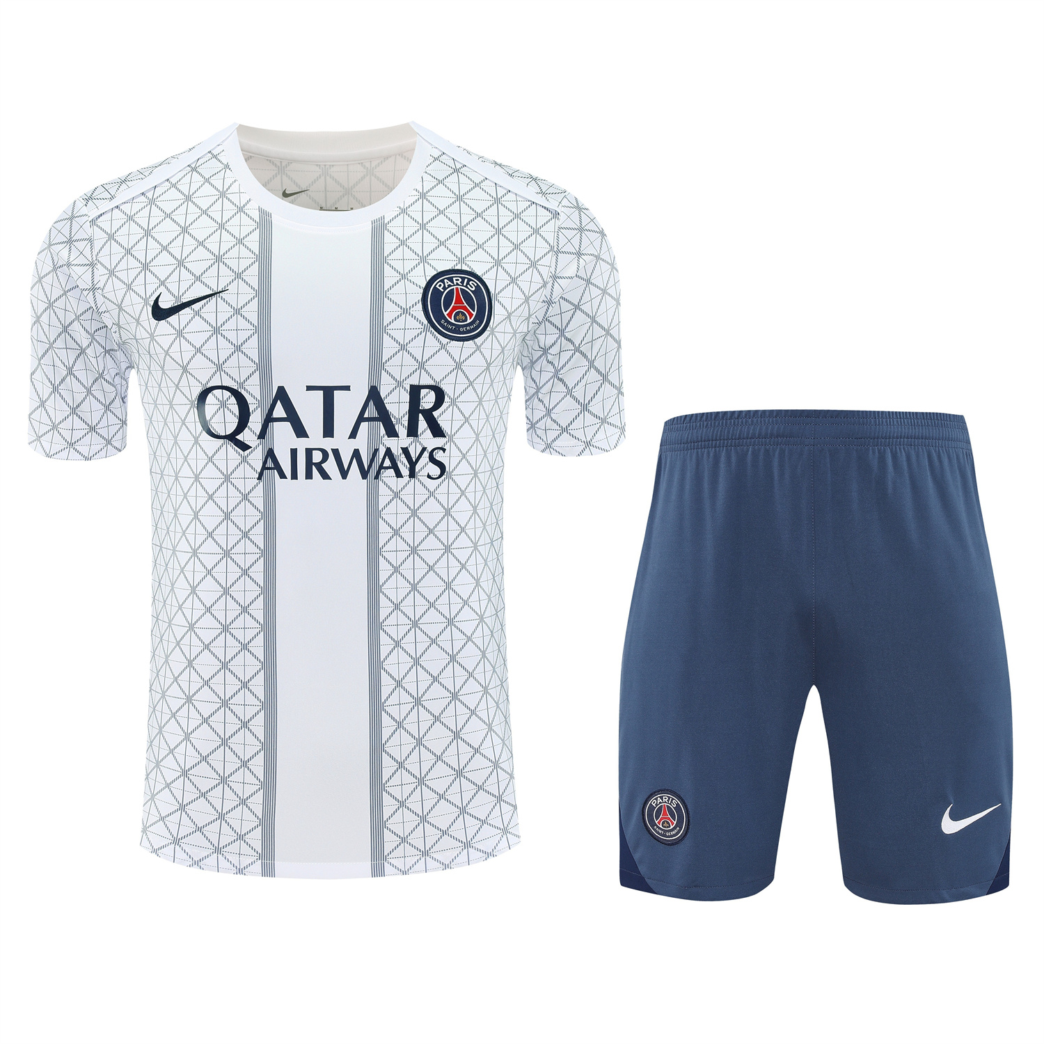 TKH-turbokithub-Paris Saint-Germain PSG 25-26 Short-Sleeve Training Set - White Top & Deep Blue Shorts