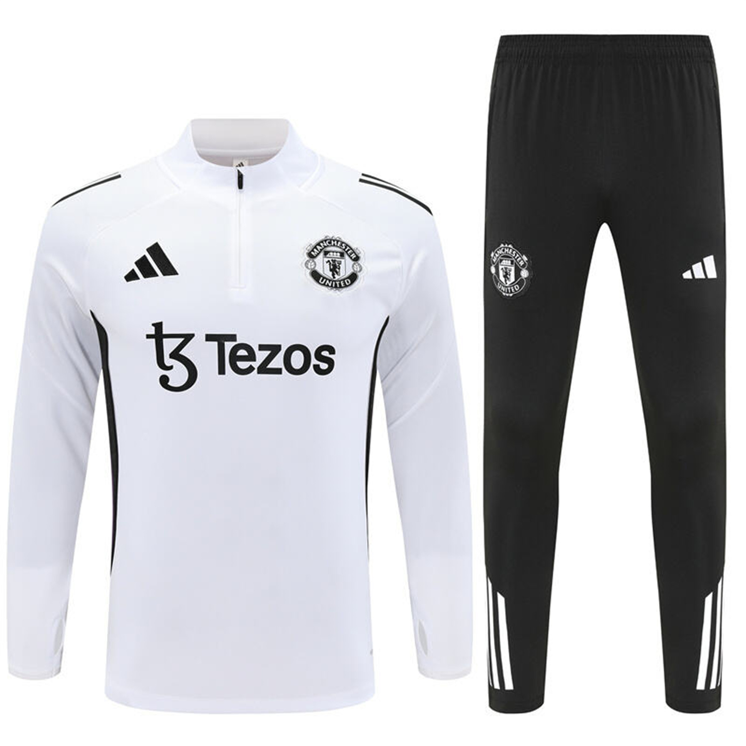 TKH-turbokithub-Manchester United 25-26 Long Sleeve Training Set - White Top & Black Pants