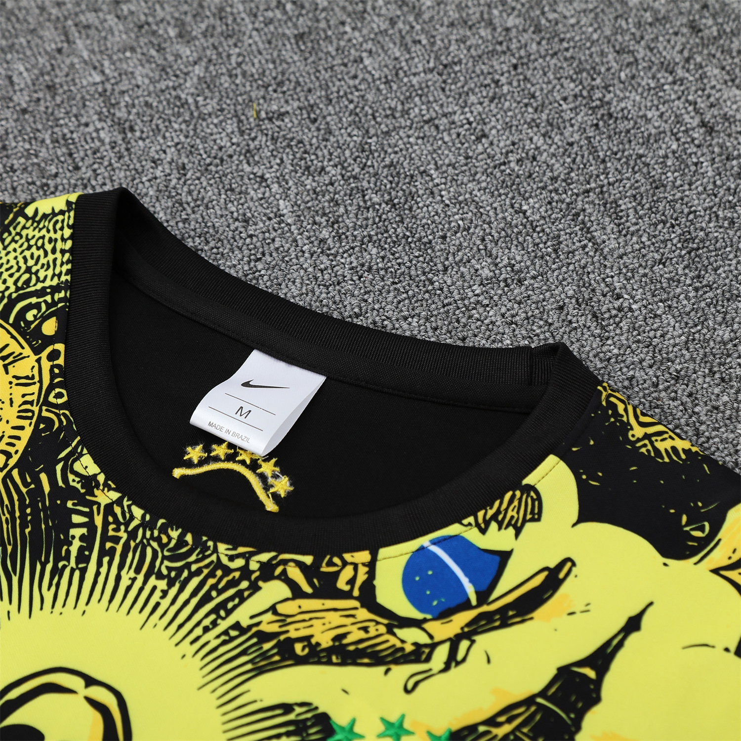TKH-turbokithub-Brazil 25-26 Yellow Jesus Statue Short-Sleeve Training Set - Yellow Top & Black Shorts