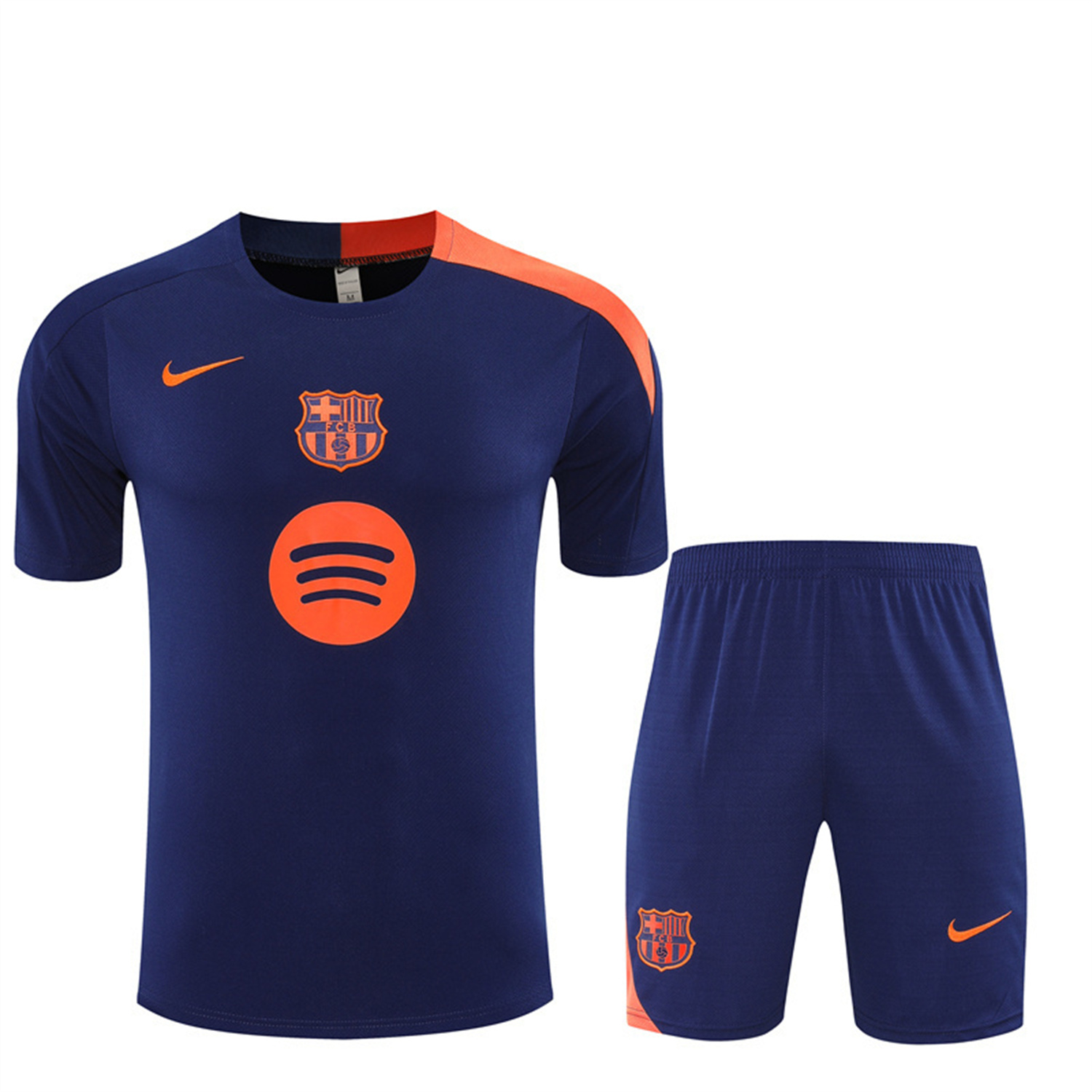 TKH-turbokithub-Barcelona 25-26 Short-Sleeve Training Set - Royal Blue Top Orange Sponsor & Royal Blue Shorts