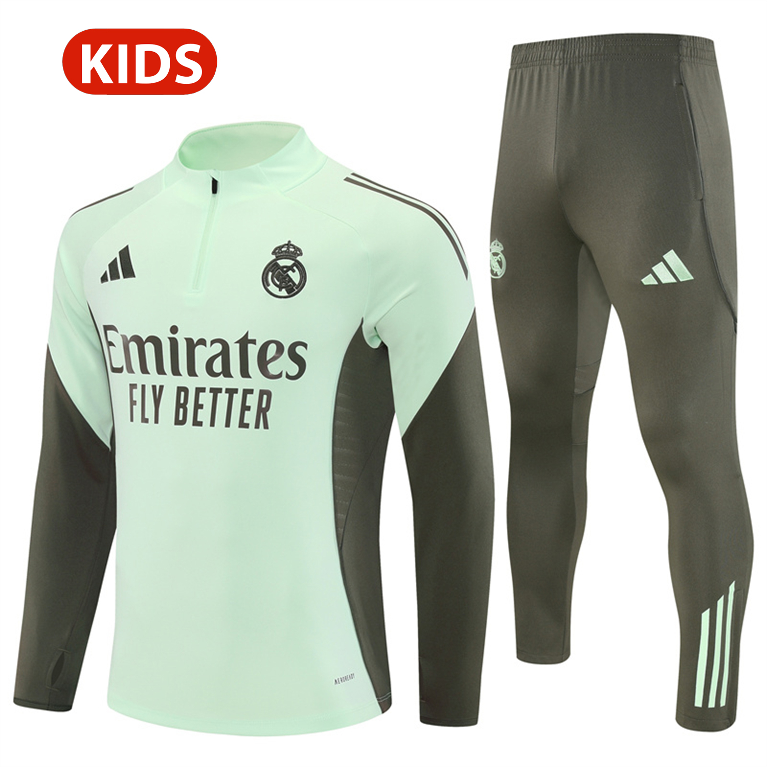 TKH-turbokithub-Real Madrid 25-26 Kids Long Sleeve Training Set - Light Green Top & Army Green Pants