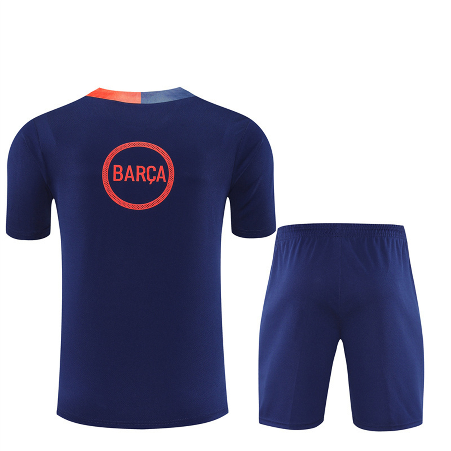 TKH-turbokithub-Barcelona 25-26 Kids Short-Sleeve Training Set - Royal Blue Top Orange Sponsor & Royal Blue Shorts