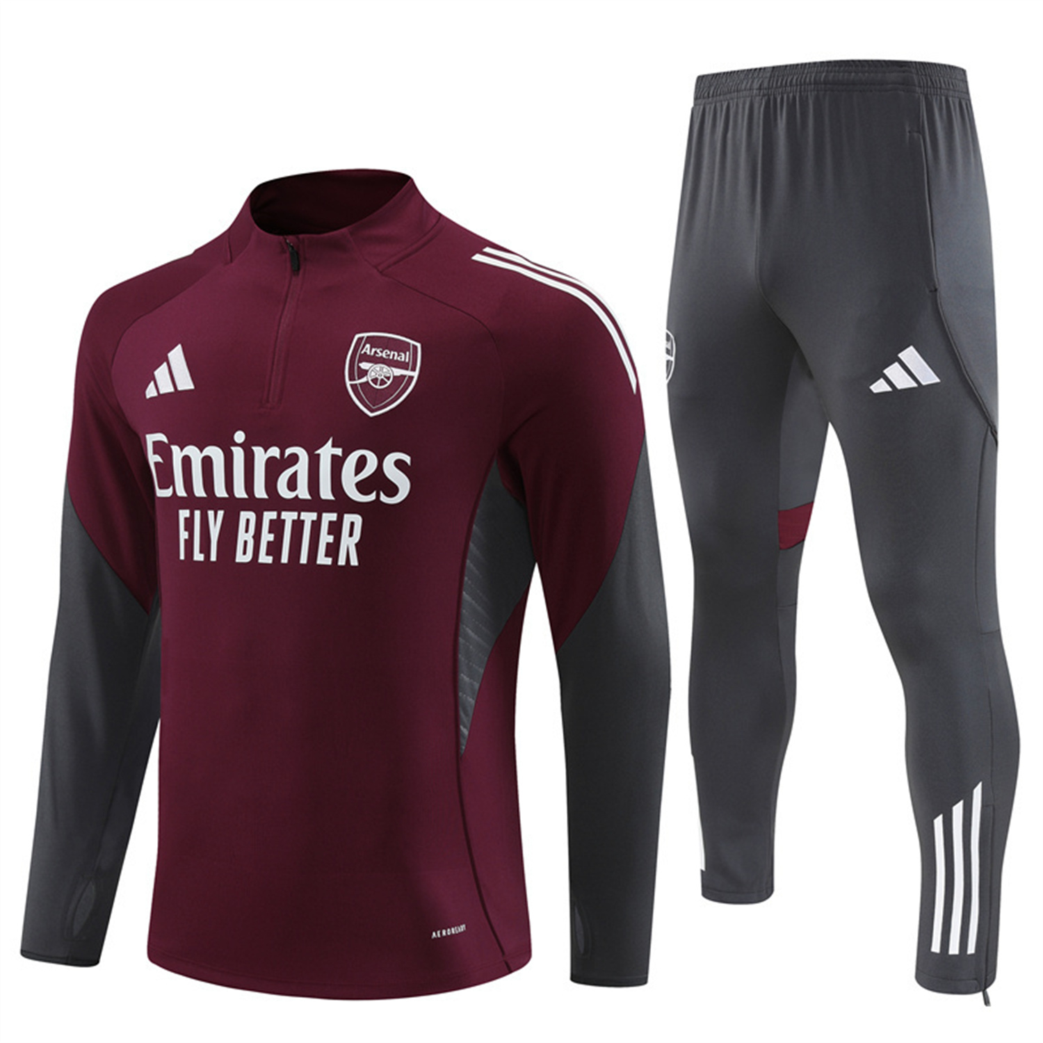 TKH-turbokithub-Arsenal 25-26 Long Sleeve Training Set - Wine Red Top & Grey Pants