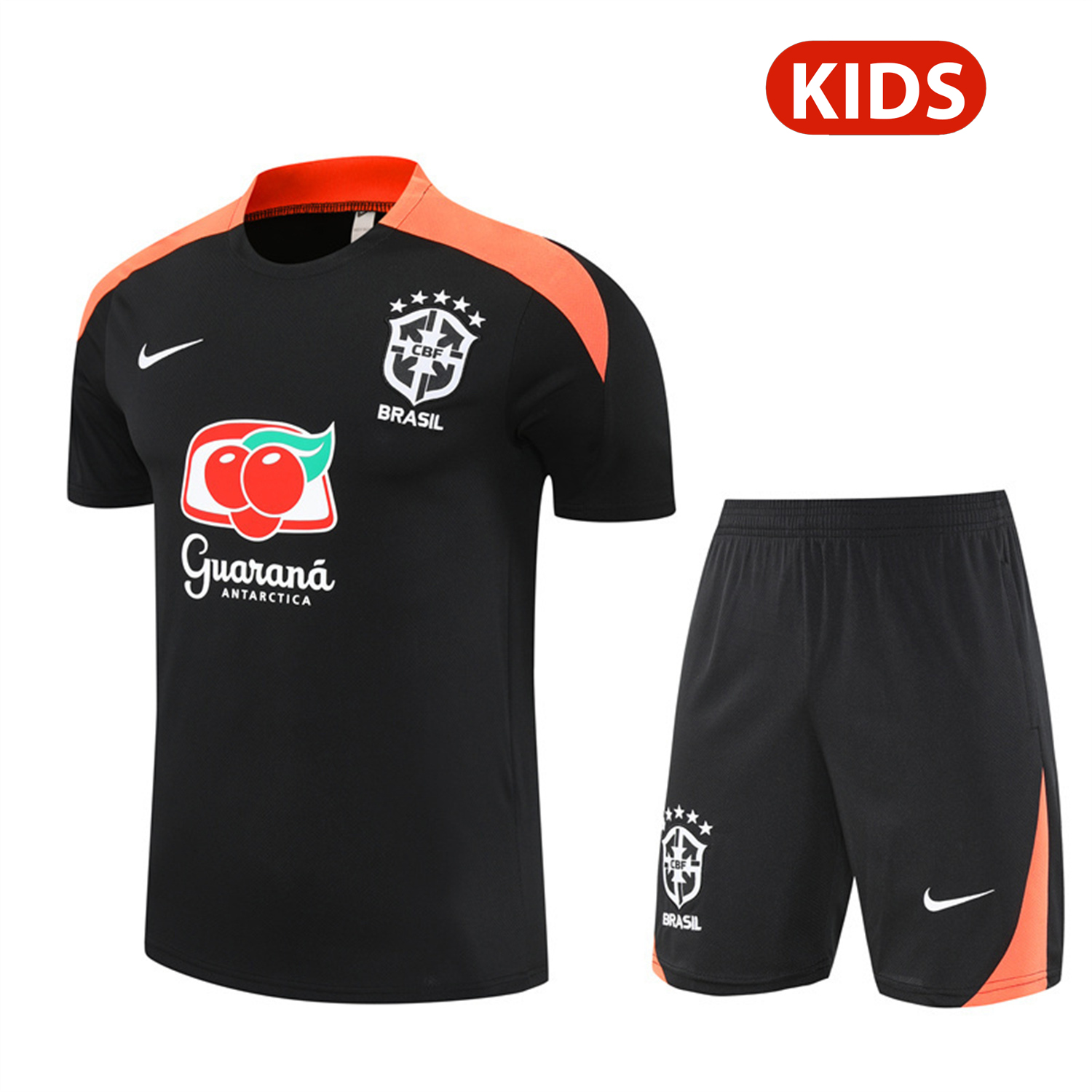 TKH-turbokithub-Brazil 25-26 Kids Short-Sleeve Training Set - Black Top & Black Shorts