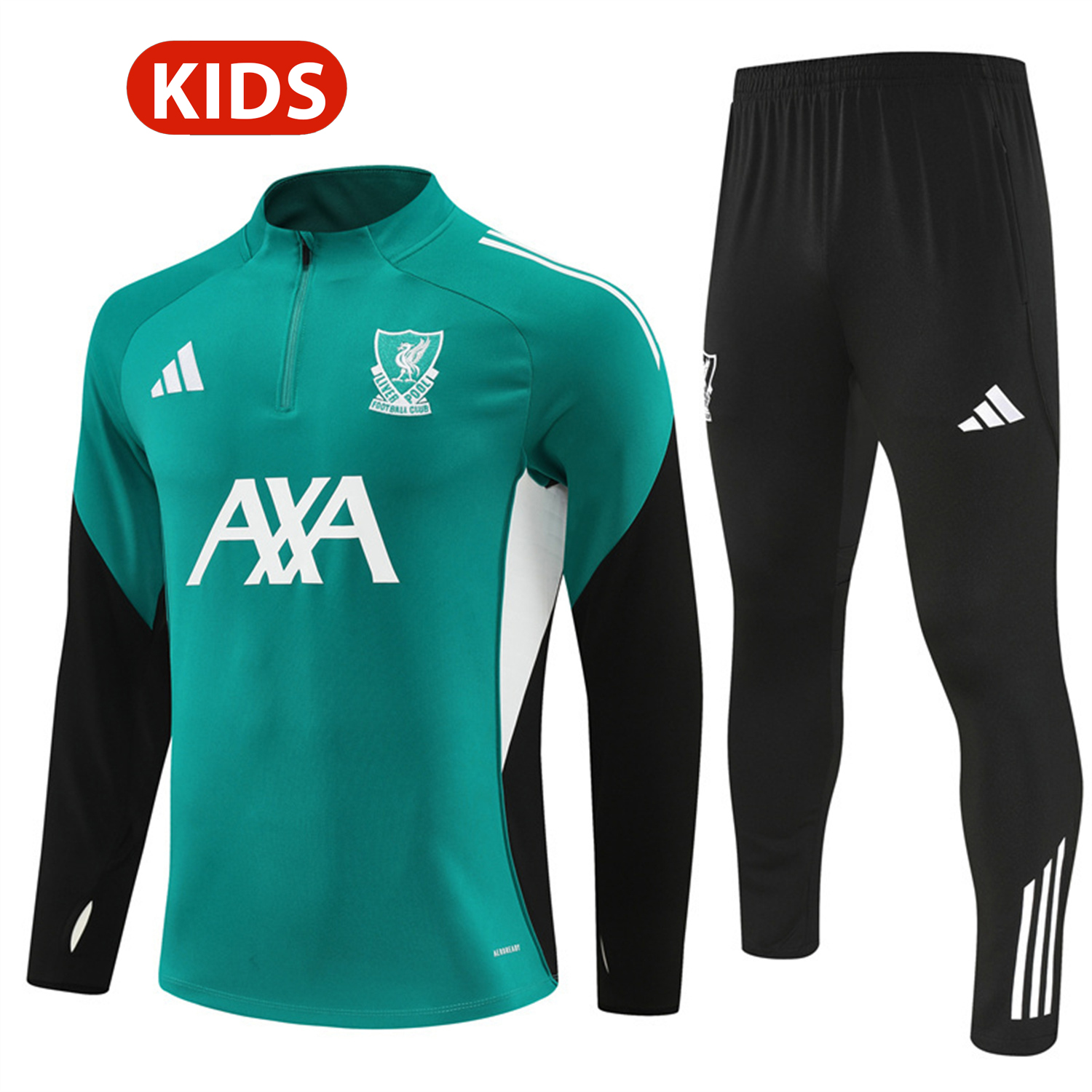 TKH-turbokithub-Liver.pool 25-26 Kids Long Sleeve Training Set - Green Top & Black Pants