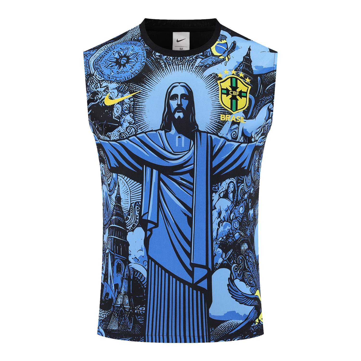 TKH-turbokithub-Brazil 25-26 Blue Jesus Statue Vest Training Set - Blue Vest & Black Shorts