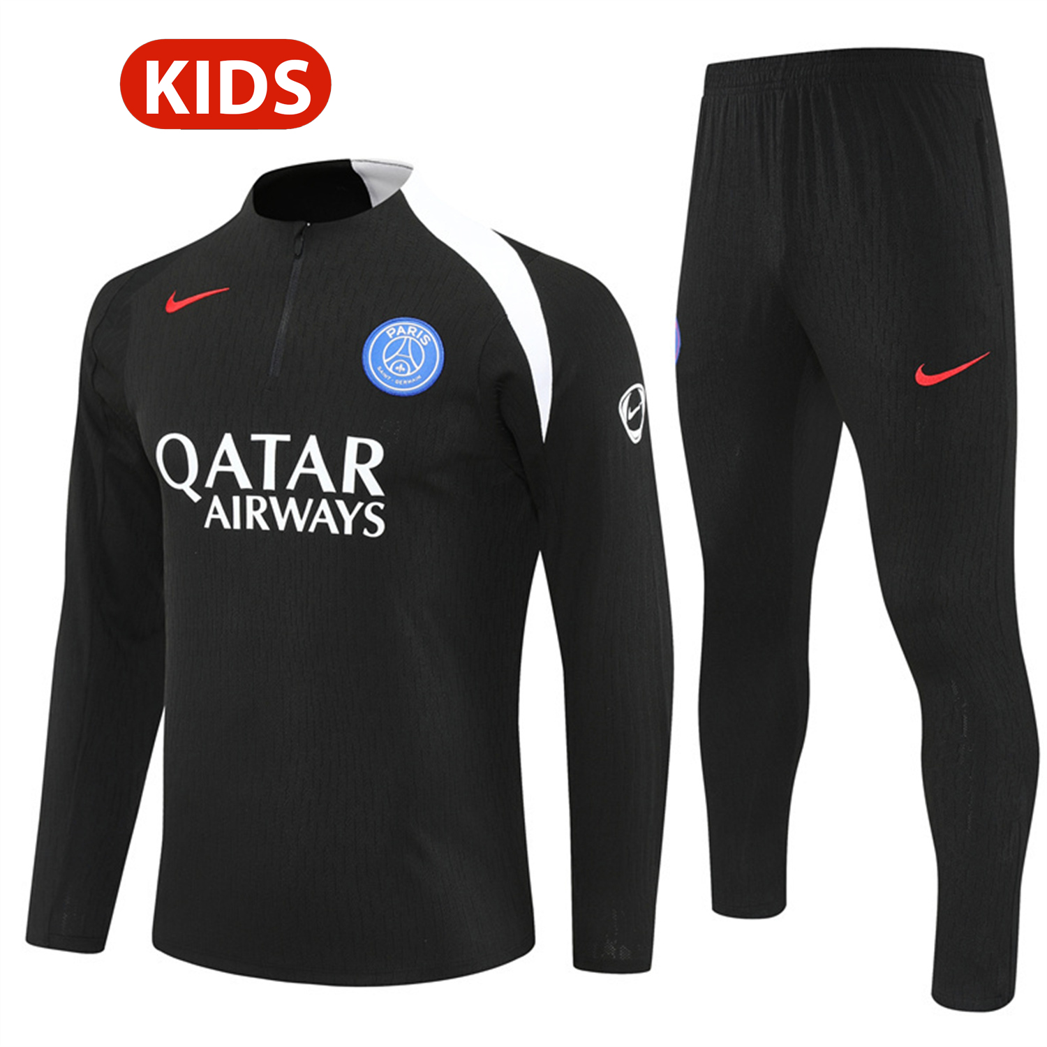 TKH-turbokithub-Paris Saint-Germain PSG 25-26 Kids Long Sleeve Training Set - Player Version - Black Top and Black Pants