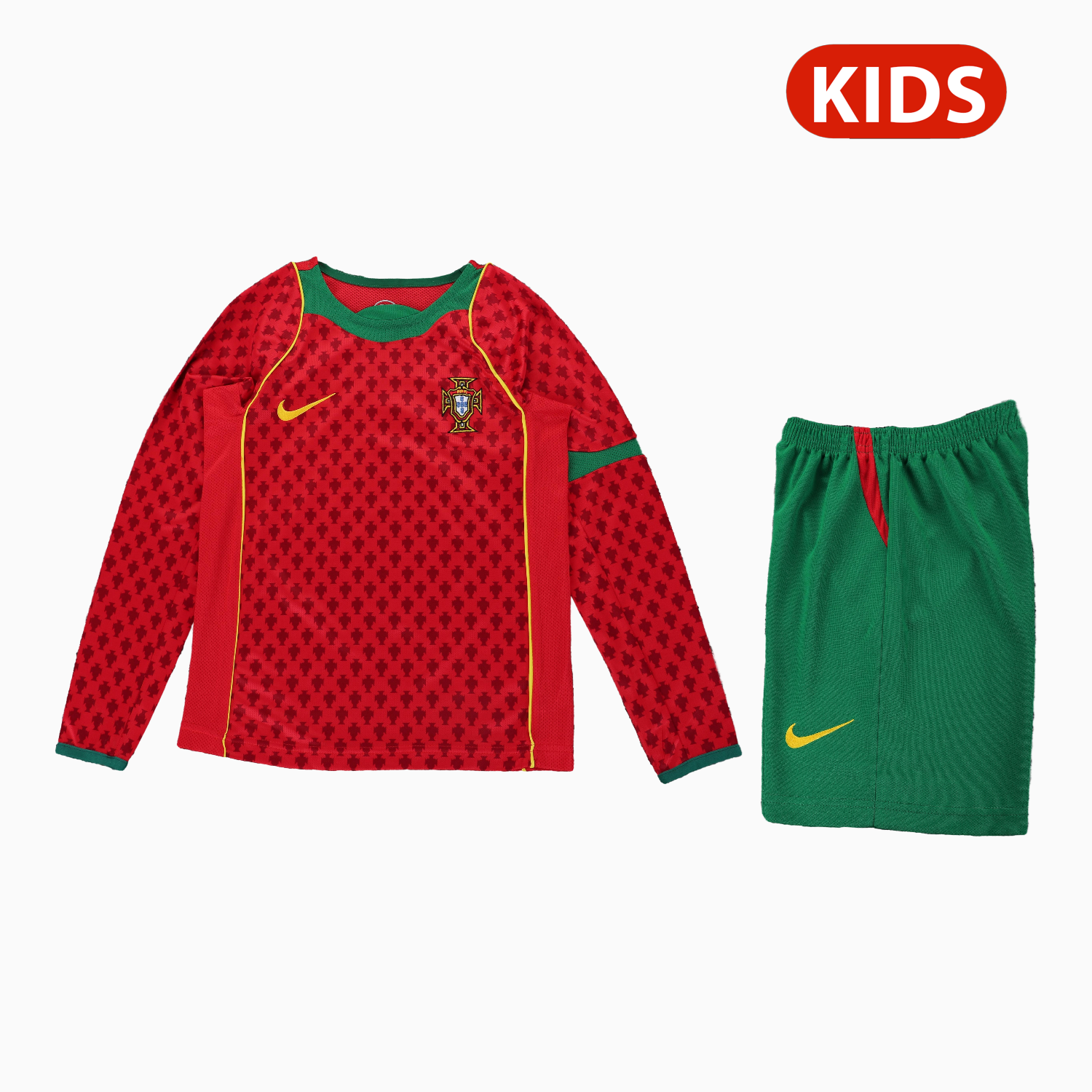 TKH-turbokithub-Retro Portugal 2004 Home Long Sleeves Kids Kit