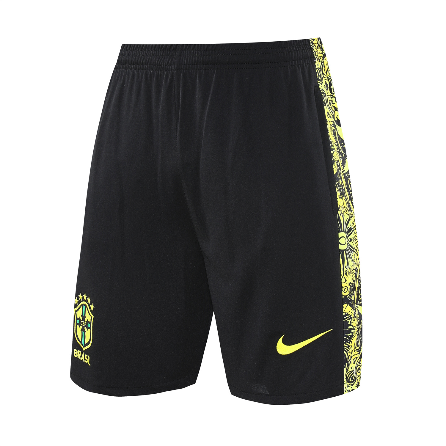 TKH-turbokithub-Brazil 25-26 Yellow Jesus Statue Short-Sleeve Training Set - Yellow Top & Black Shorts