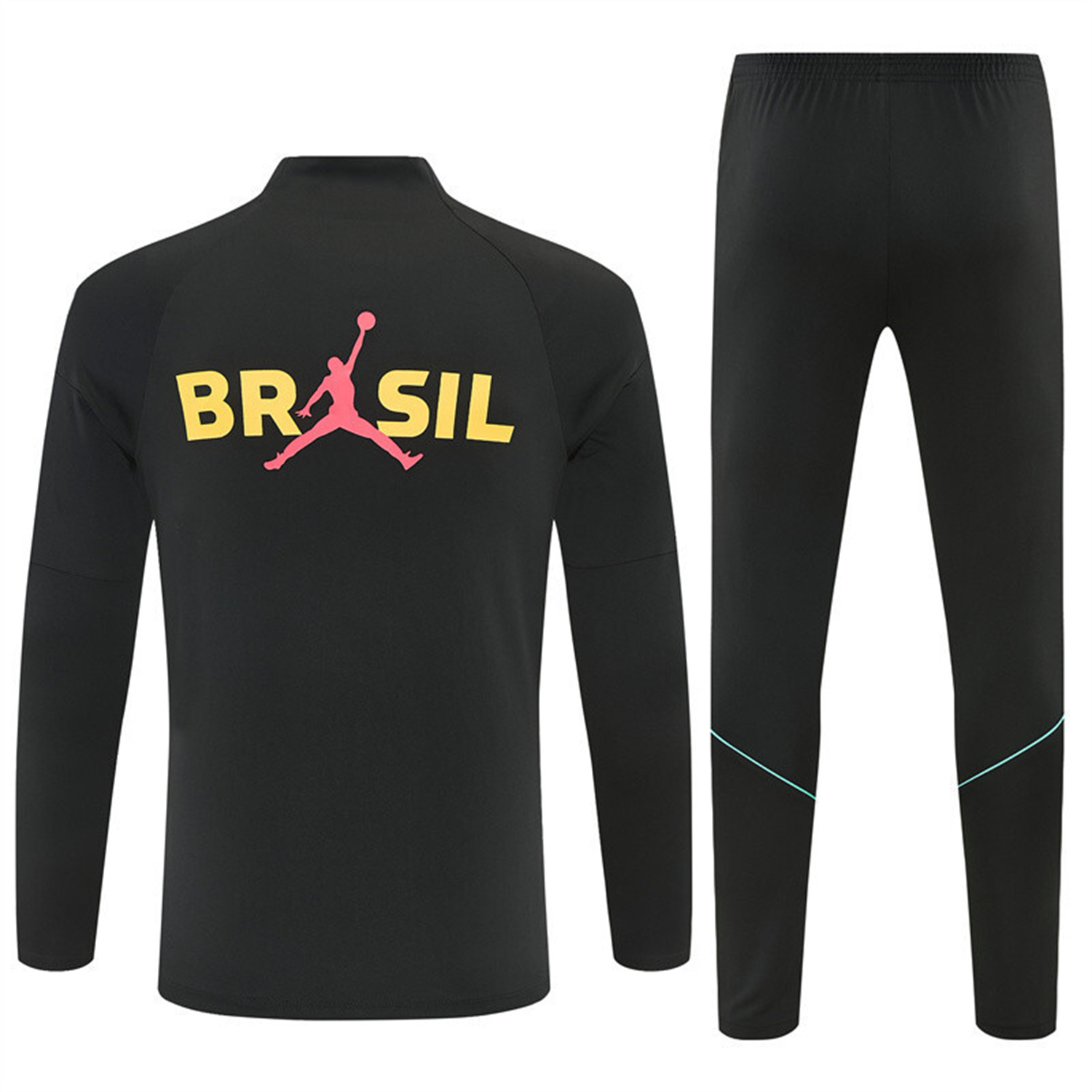 TKH-turbokithub-Brazil X JD 2026 Kids Long Sleeves Training Set - Black Top And Black Yellow Pants