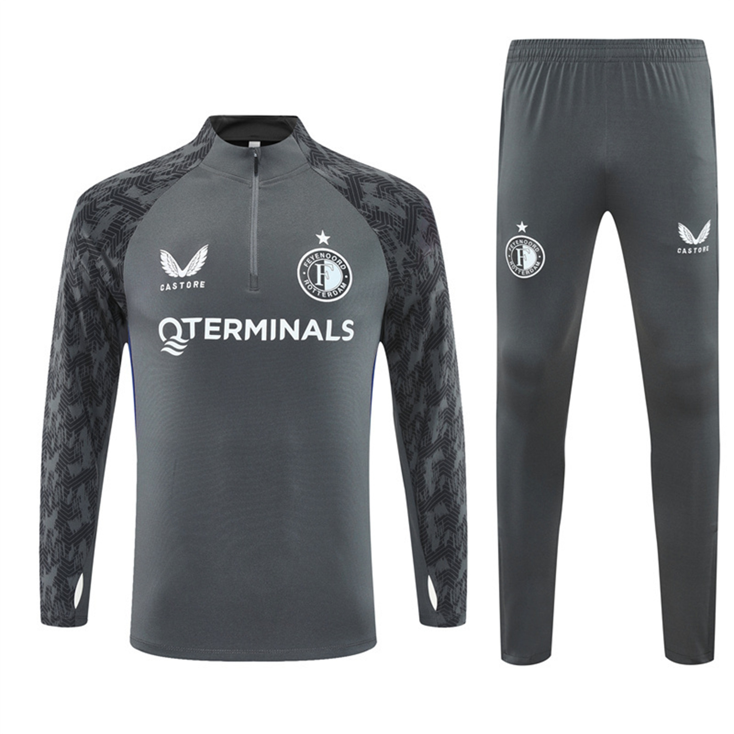 TKH-turbokithub-Feyenoord 25-26 Kids Long Sleeve Training Set - Dark Gray Top & Dark Gray Pants