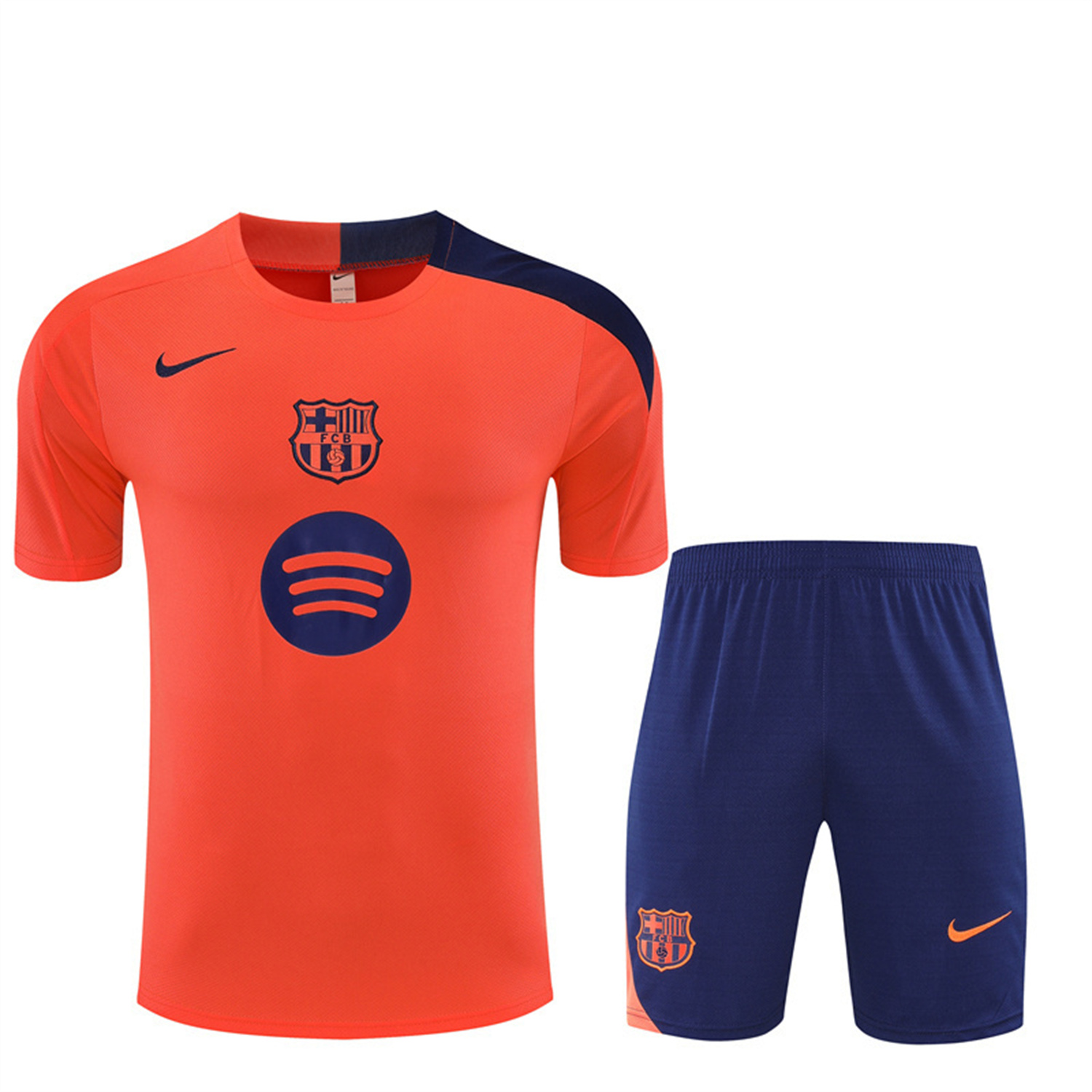 TKH-turbokithub-Barcelona 25-26 Short-Sleeve Training Set - Orange Top Royal Blue Sponsor& Royal Blue Shorts