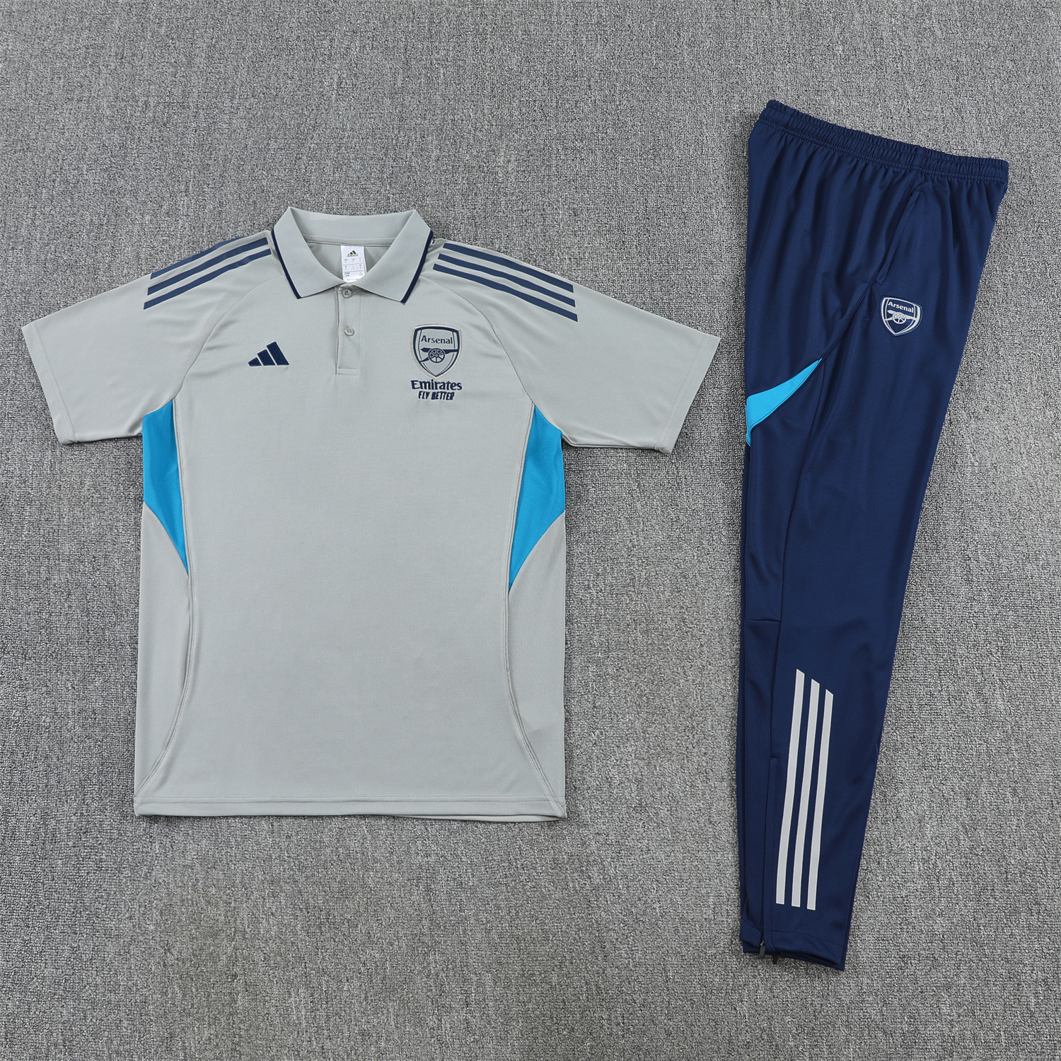 TKH-turbokithub-Arsenal 25-26 POLO Short-Sleeve Training Set - Grey Top and Deep Blue Pants