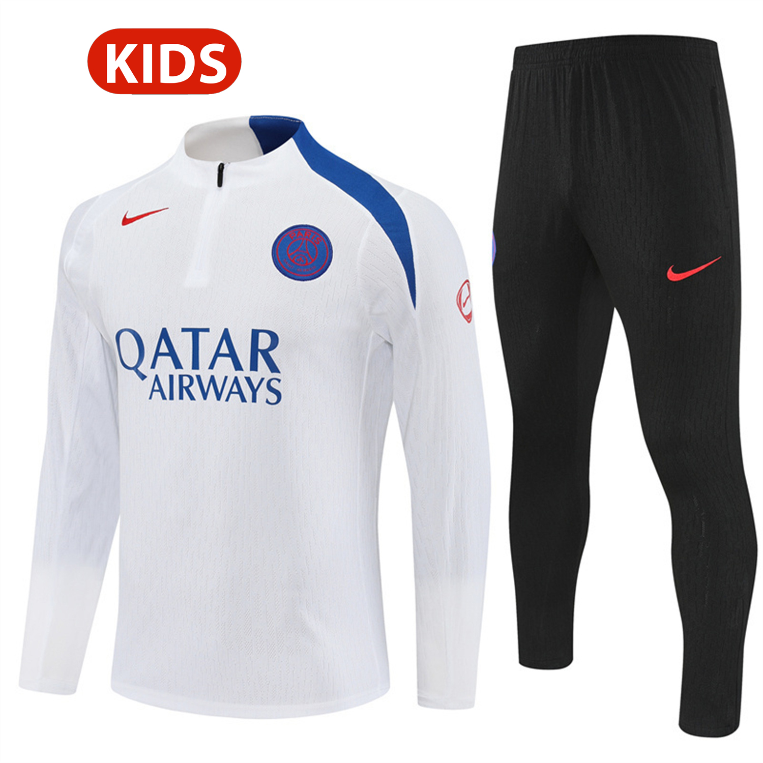 TKH-turbokithub-Paris Saint-Germain PSG 25-26 Kids Long Sleeve Training Set - Player Version - White Top and Black Pants