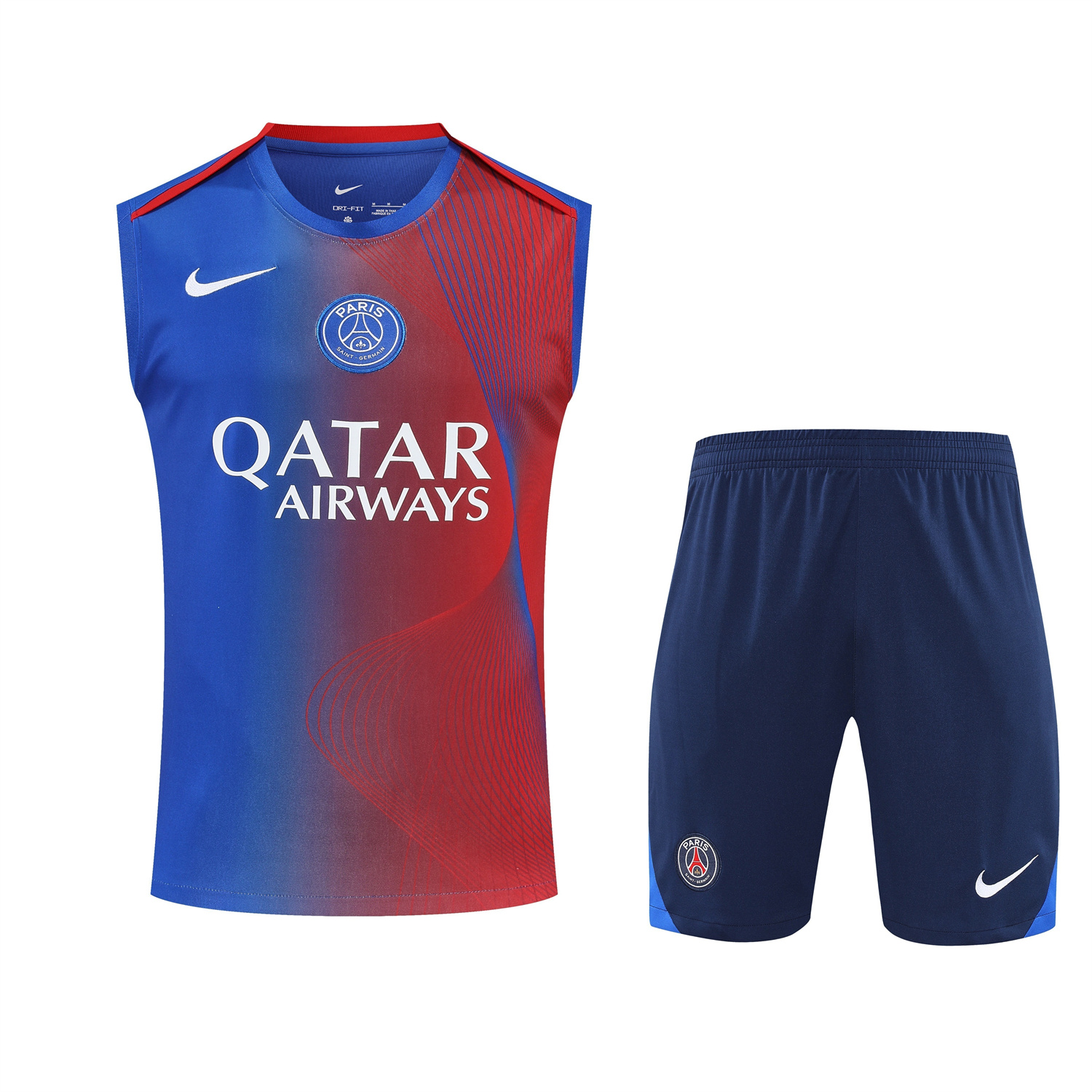 TKH-turbokithub-Paris Saint-Germain PSG 25-26 Vest Training Set - Red And Blue Lines Vest & Blue Shorts