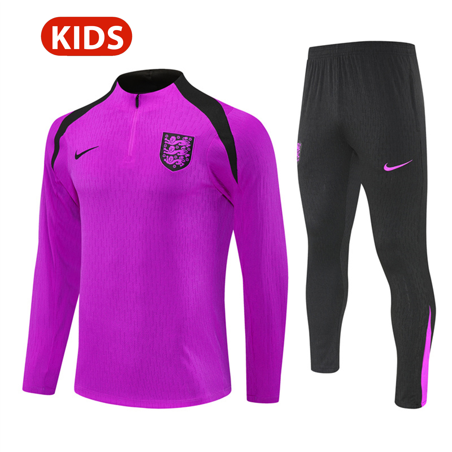 TKH-turbokithub-England 25-26 Kids Long Sleeve Training Set - Player Version - Purple Top and Black Pants