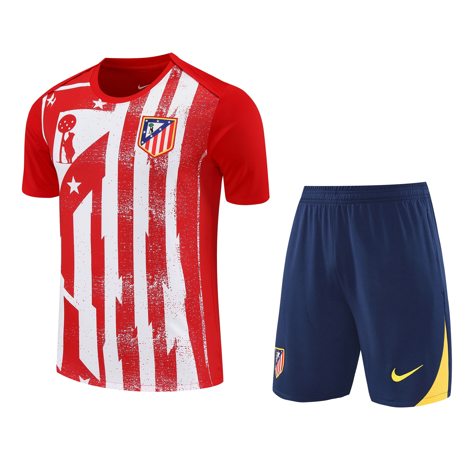 TKH-turbokithub-Atletico Madrid Short-Sleeve Training Set - Red White Top & Blue Shorts