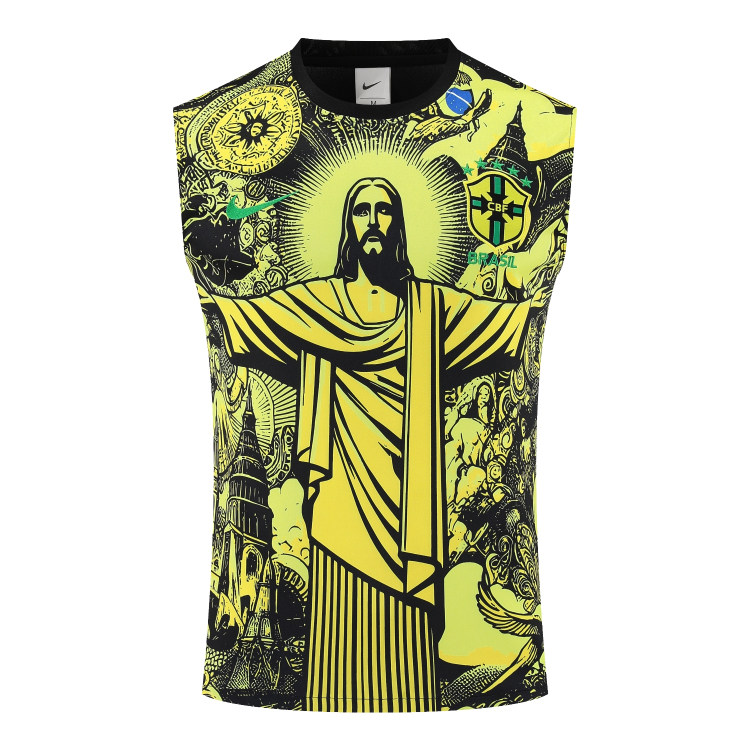 TKH-turbokithub-Brazil 25-26 Yellow Jesus Statue Vest Training Set - Yellow Vest & Black Shorts