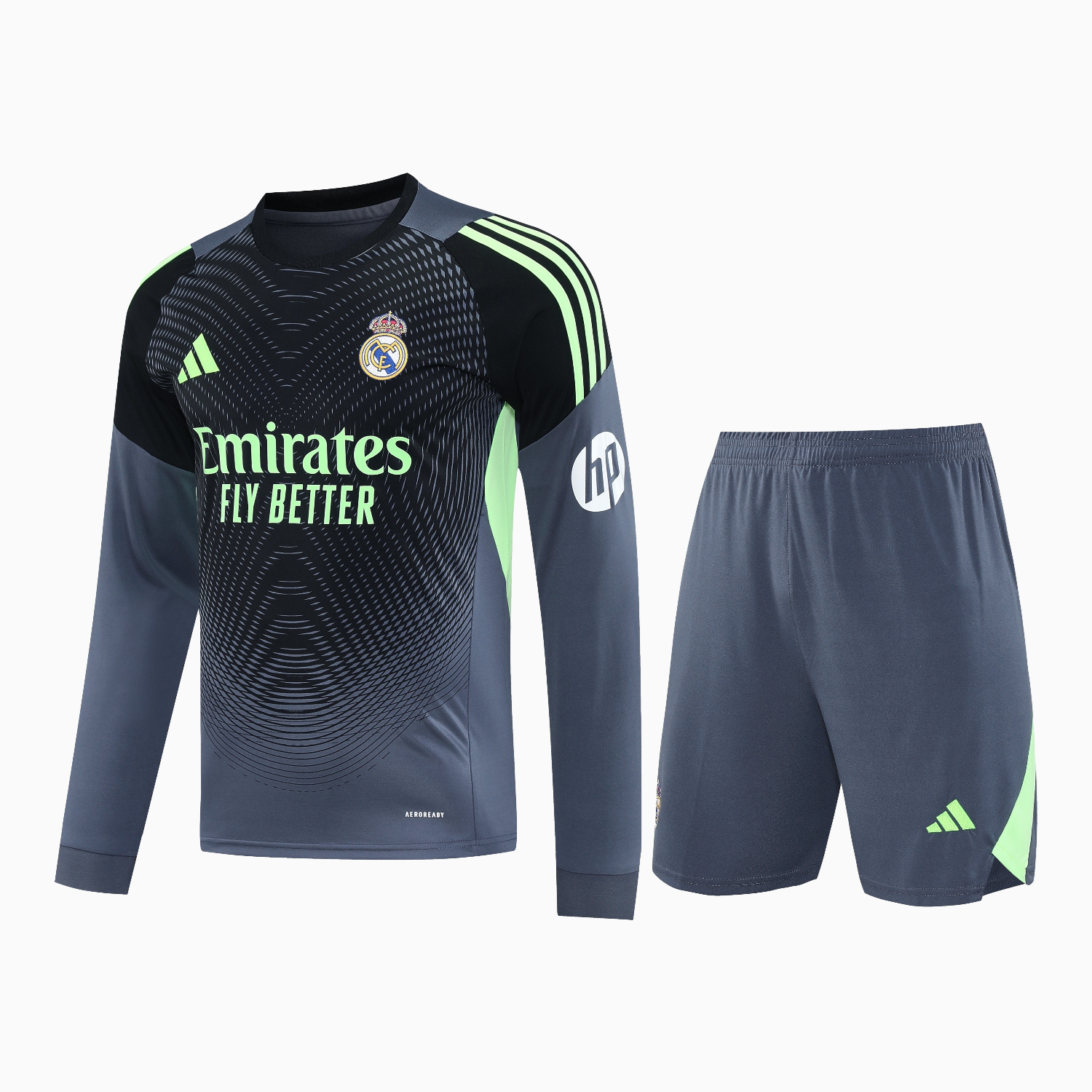 TKH-turbokithub-Real Madrid 25-26 Long-Sleeve Training Set - Deep Gray Top & Gray Shorts