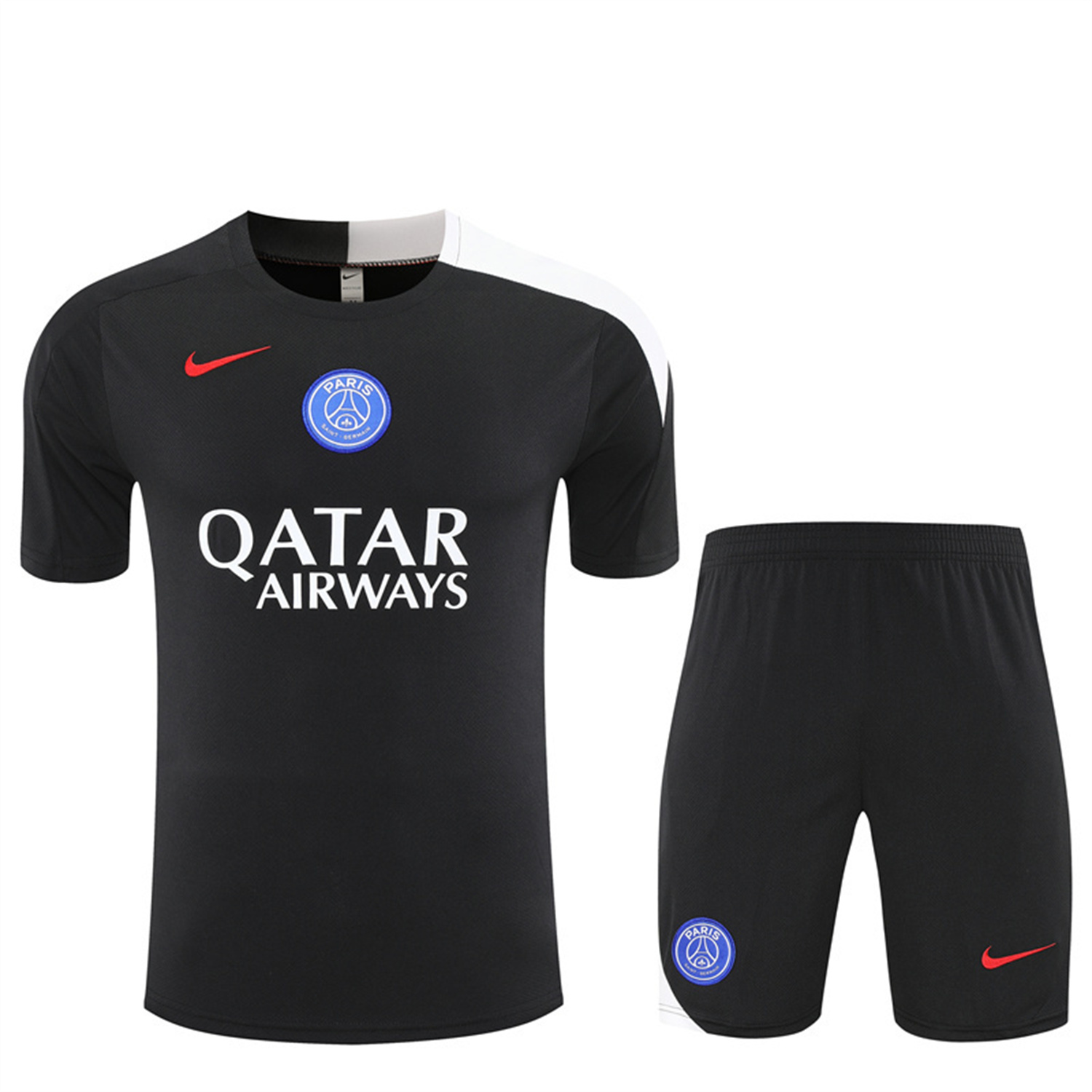 TKH-turbokithub-Paris Saint-Germain PSG 25-26 Short-Sleeve Training Set - White Edge Black Top & Black Shorts