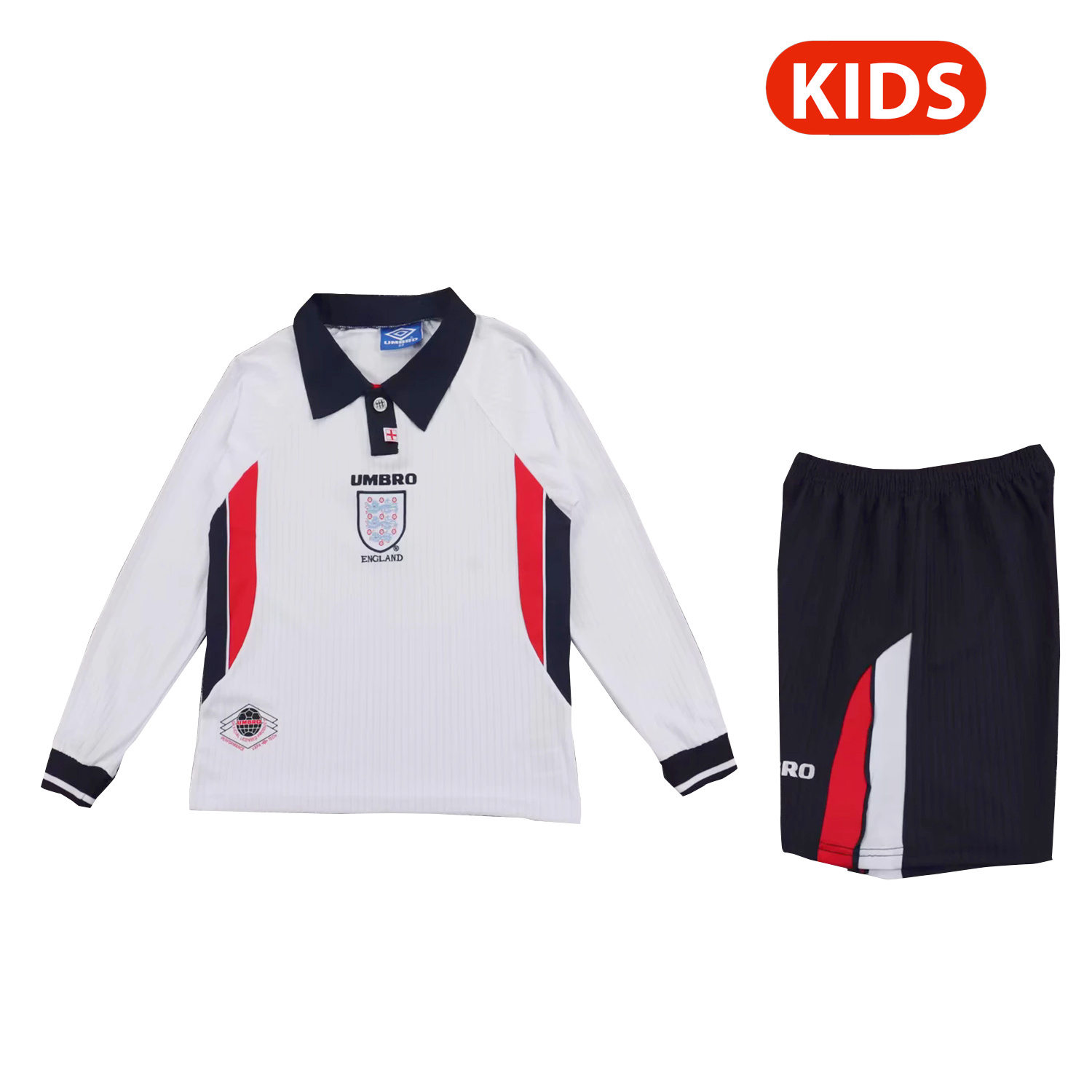 TKH-turbokithub-Retro England 1998 Home Long Sleeves Kids Kit