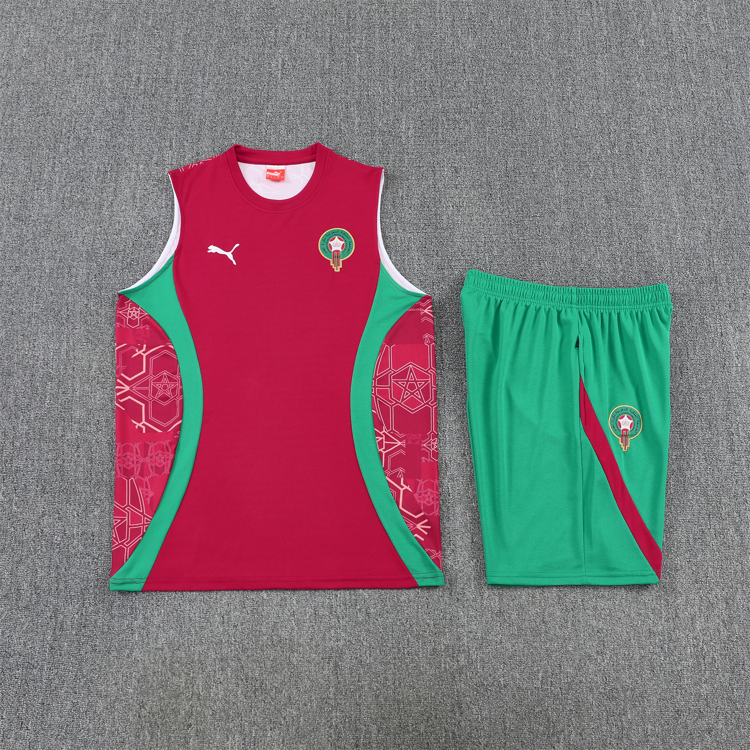 TKH-turbokithub-Morocco 2026 Vest Training Set - Red Top and Green Shorts