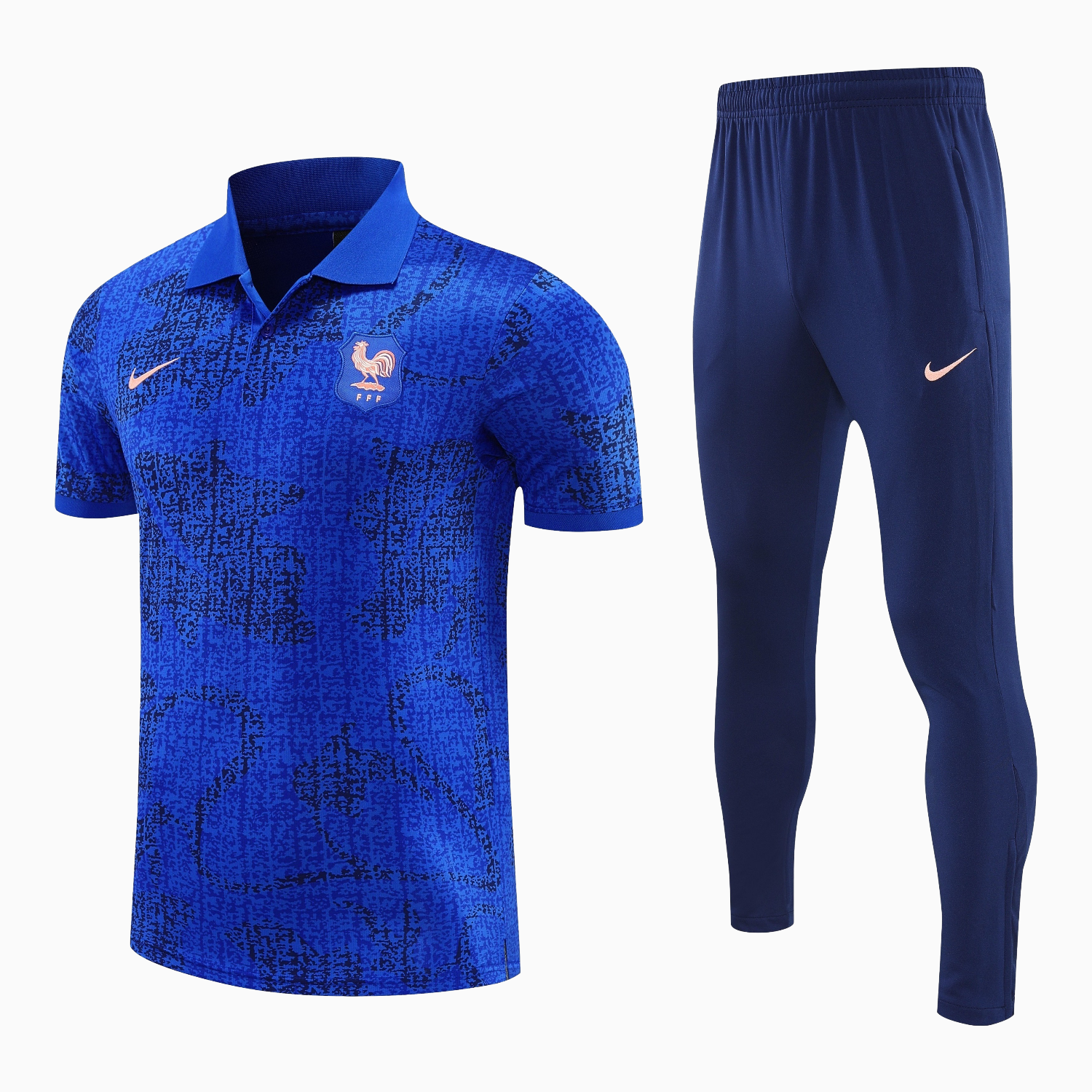 TKH-turbokithub-France 25-26 POLO Short-Sleeve Training Set - Ocean Blue Top and Dark Blue Pants