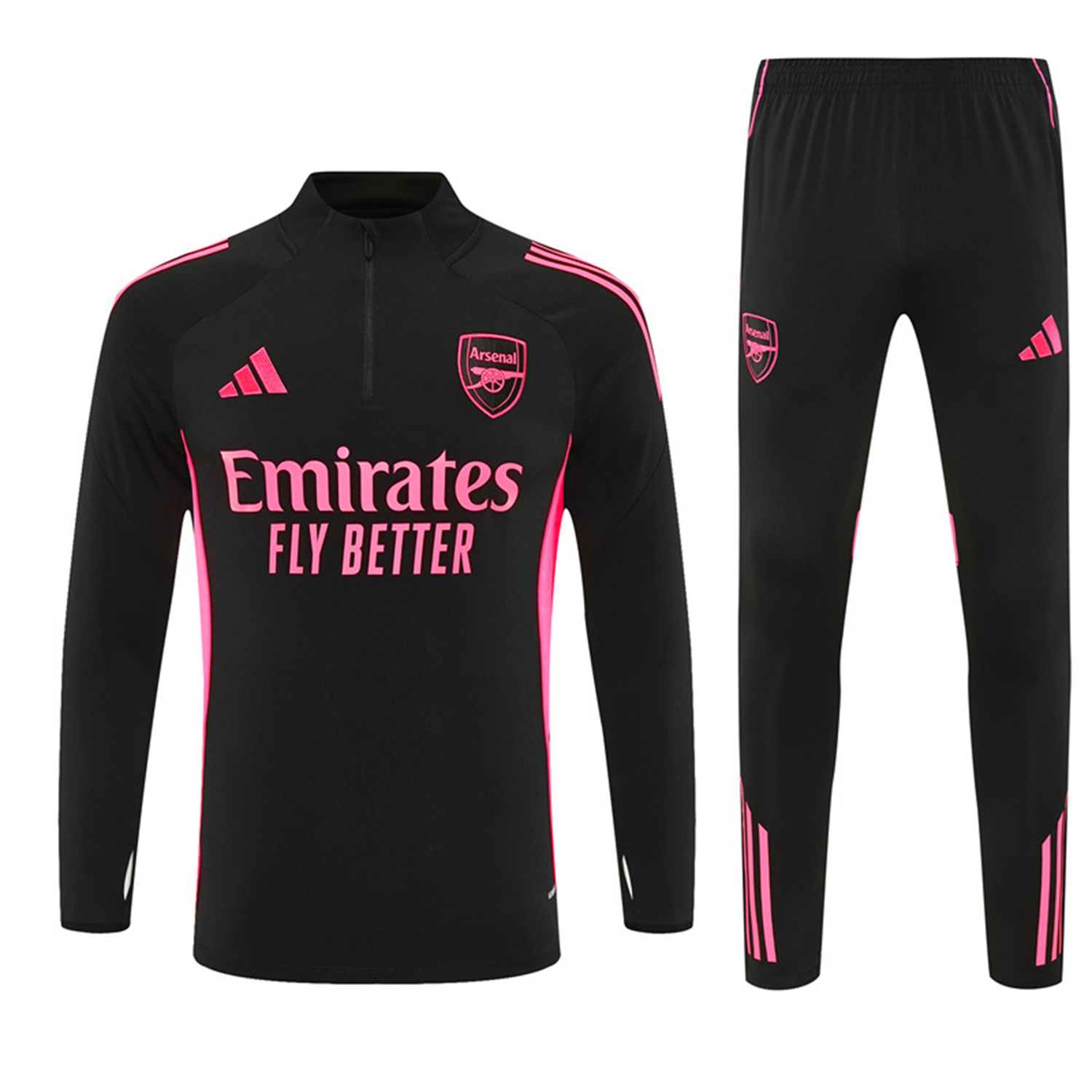TKH-turbokithub-Arsenal 25-26 Long Sleeve Training Set - Pink Logo Black Top & Black Pants