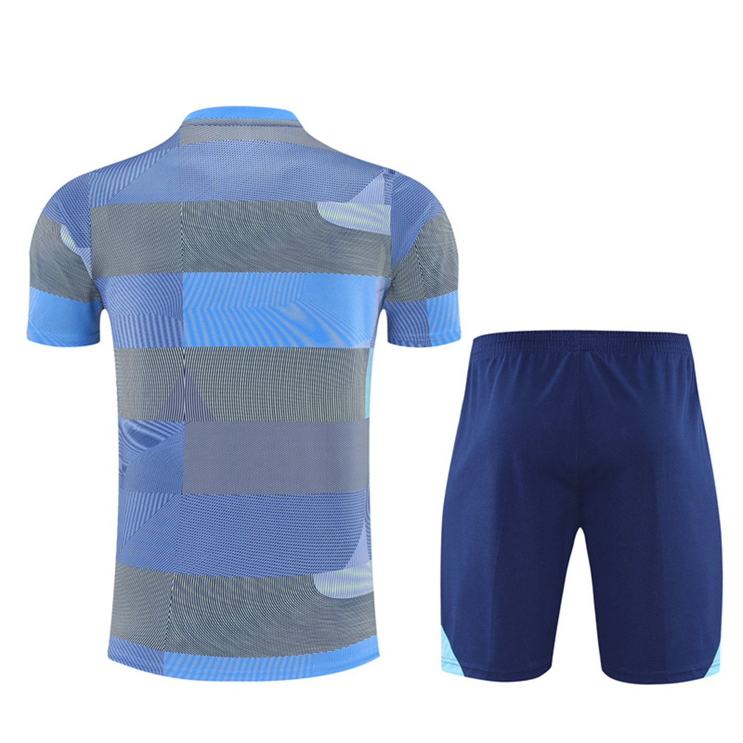 TKH-turbokithub-Real Madrid 25-26 Pre-Match Short-Sleeve Training Set - Blue-Gray Camouflage Top and Blue Shorts