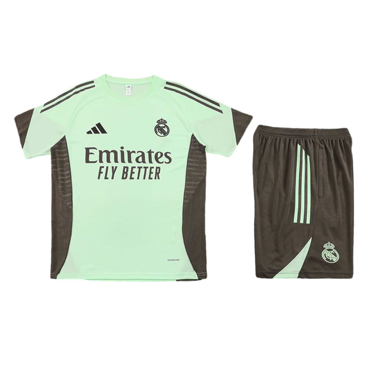 TKH-turbokithub-Real Madrid 25-26 Short-Sleeve Training Set - Light Green Top and Dark Khaki Shorts