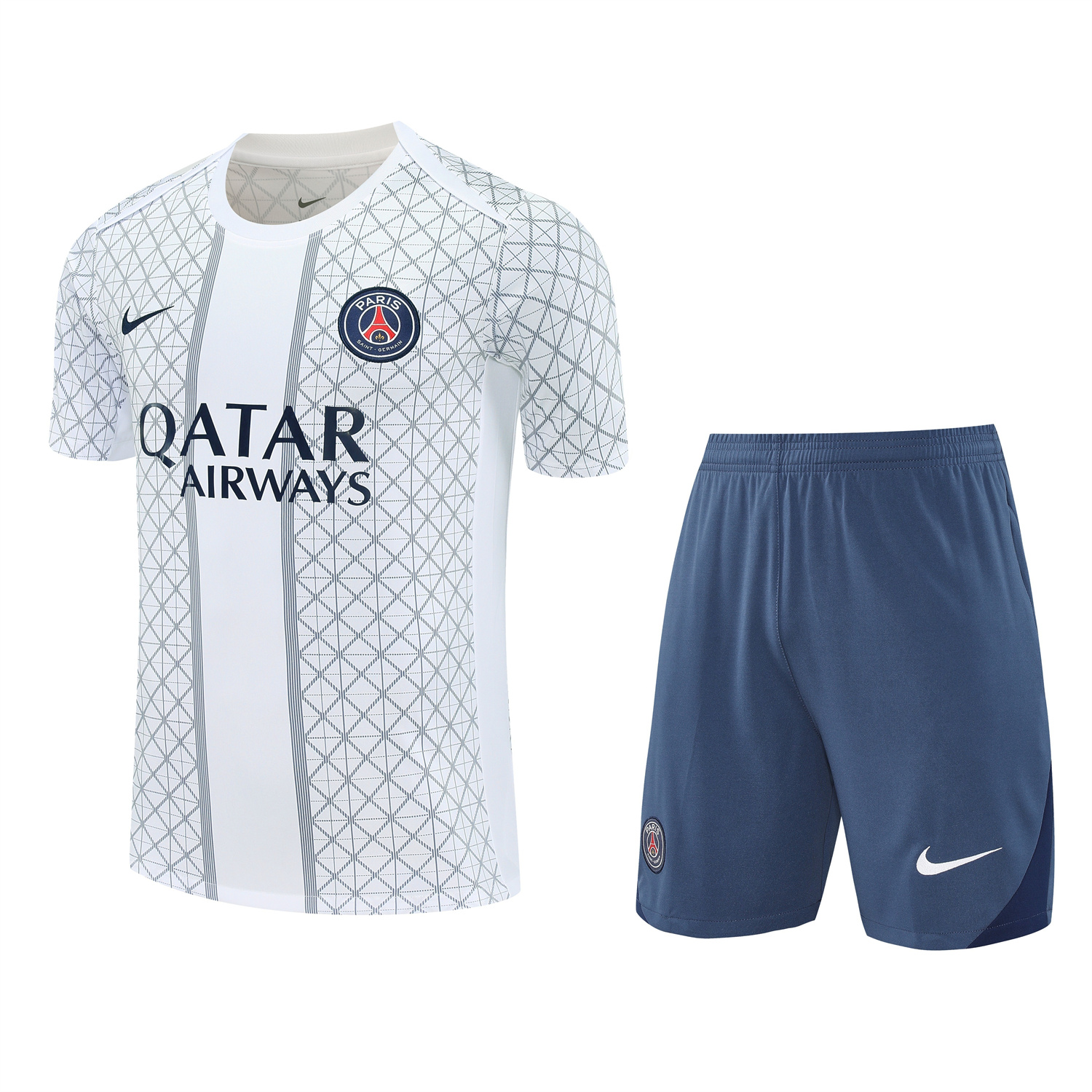 TKH-turbokithub-Paris Saint-Germain PSG 25-26 Short-Sleeve Training Set - White Top & Deep Blue Shorts