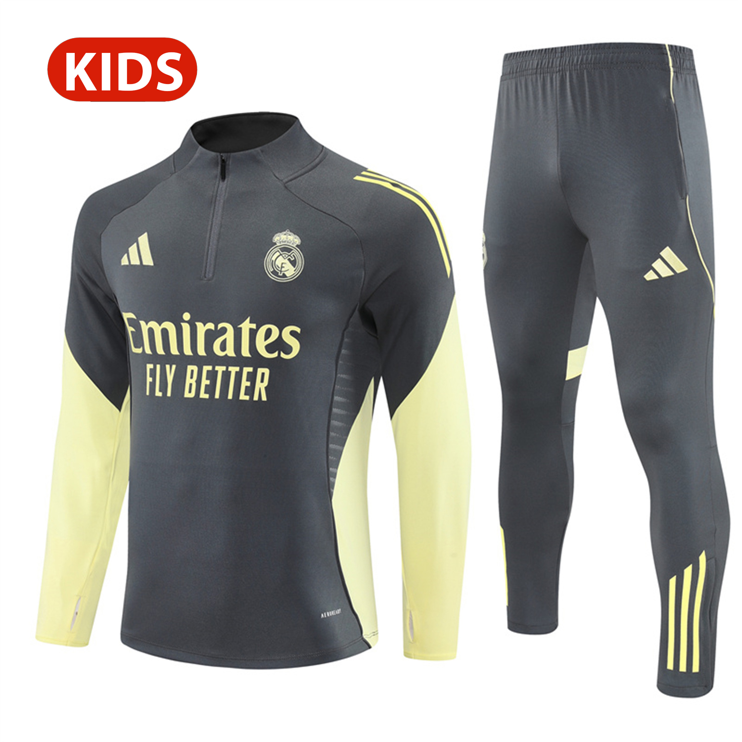 TKH-turbokithub-Real Madrid 25-26 Kid Long Sleeves Training Set - Gray Top & Gray Pants