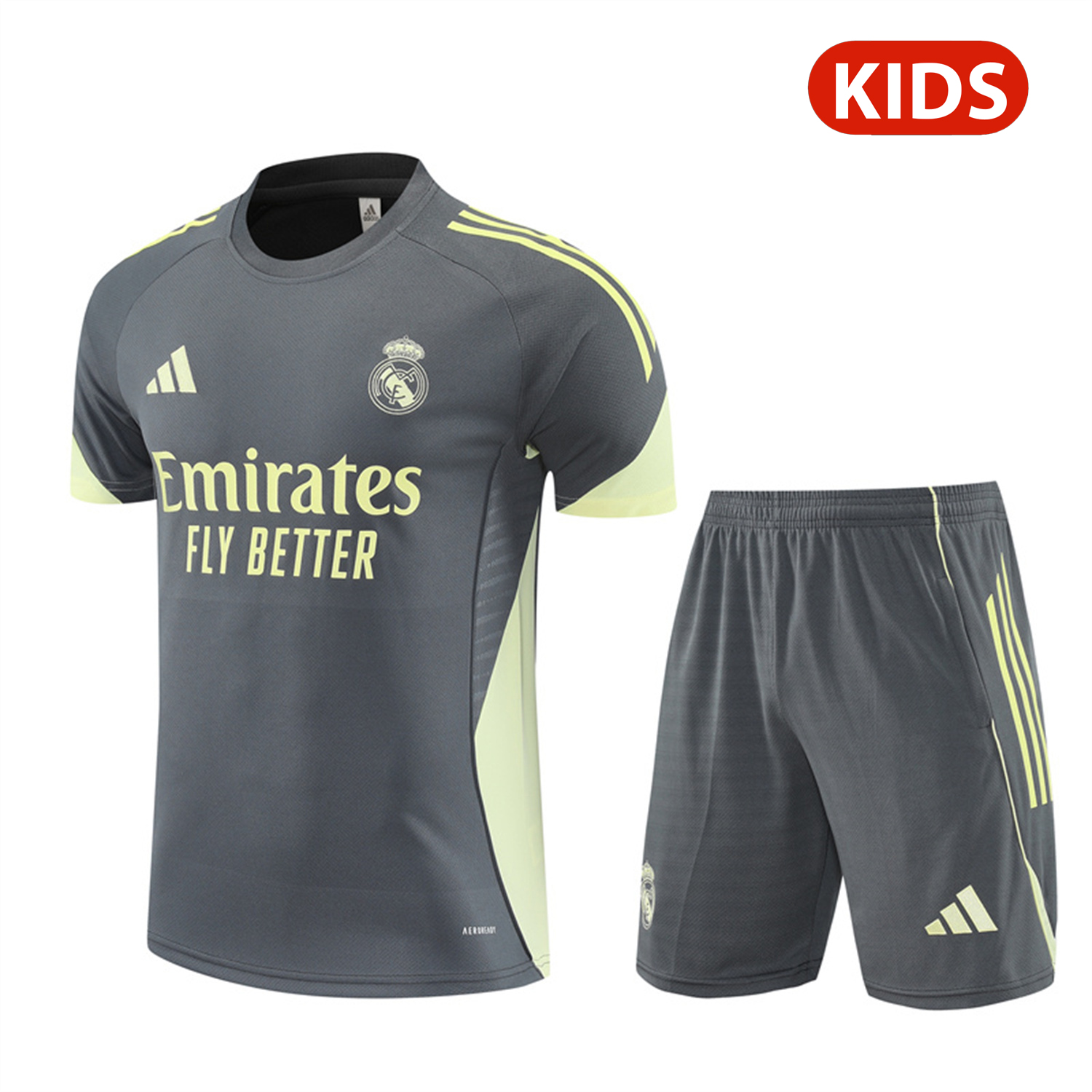 TKH-turbokithub-Real Madrid 25-26 Kids Short-Sleeve Training Set - Deep Grey Top and Shorts