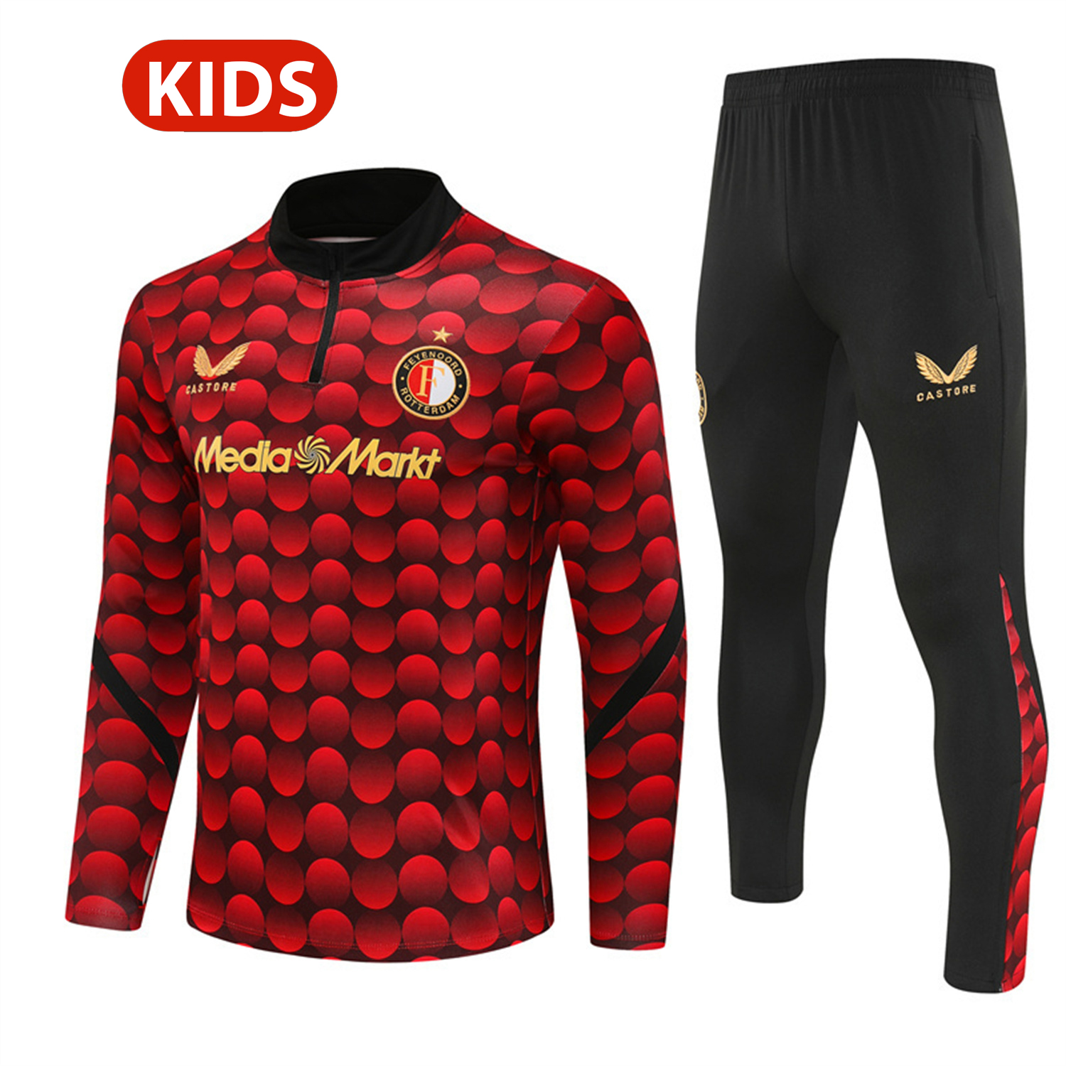 TKH-turbokithub-Feyenoord 25-26 Kids Long Sleeve Training Set - Red Top & Black Pants