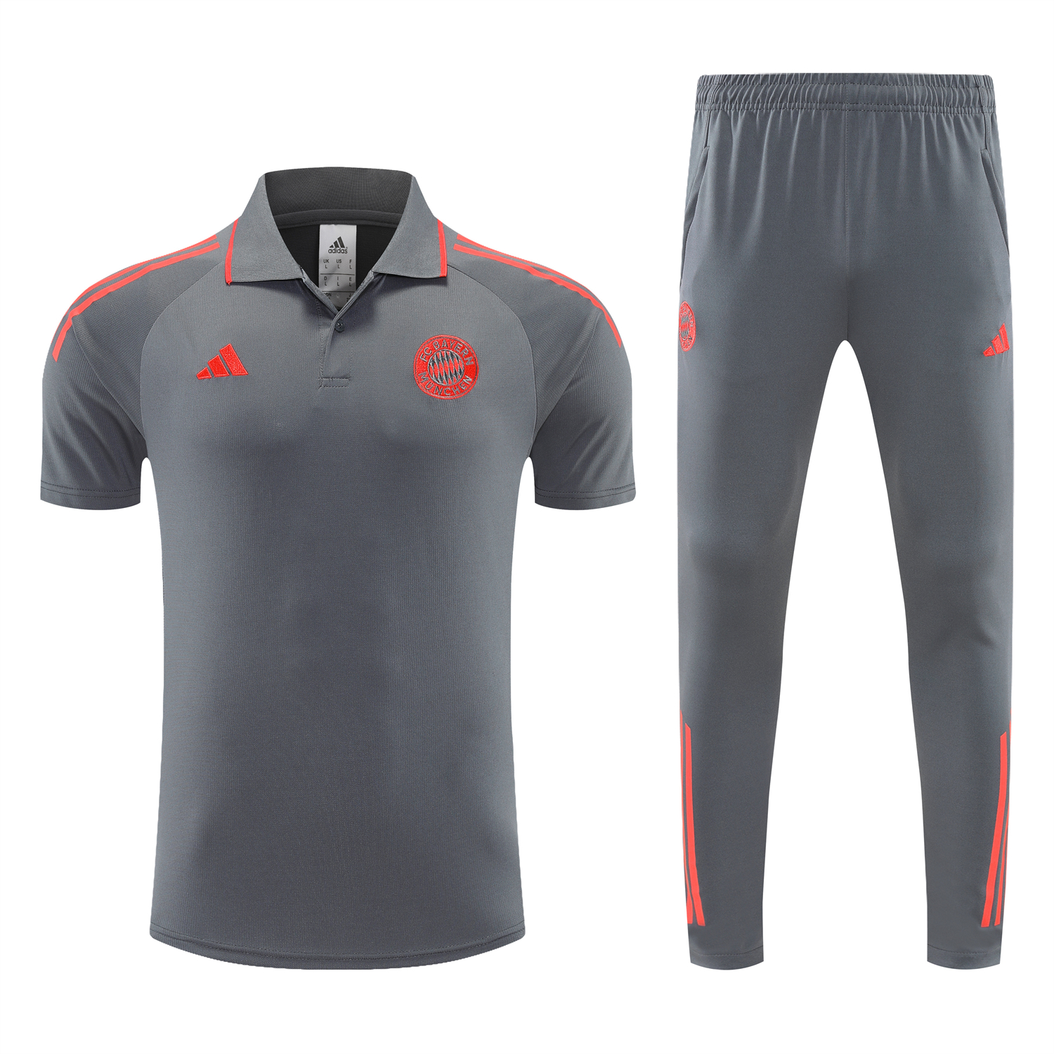 TKH-turbokithub-Bayern Munich 25-26 POLO Short-Sleeve Training Set - Deep Grey With Red Top and Pants