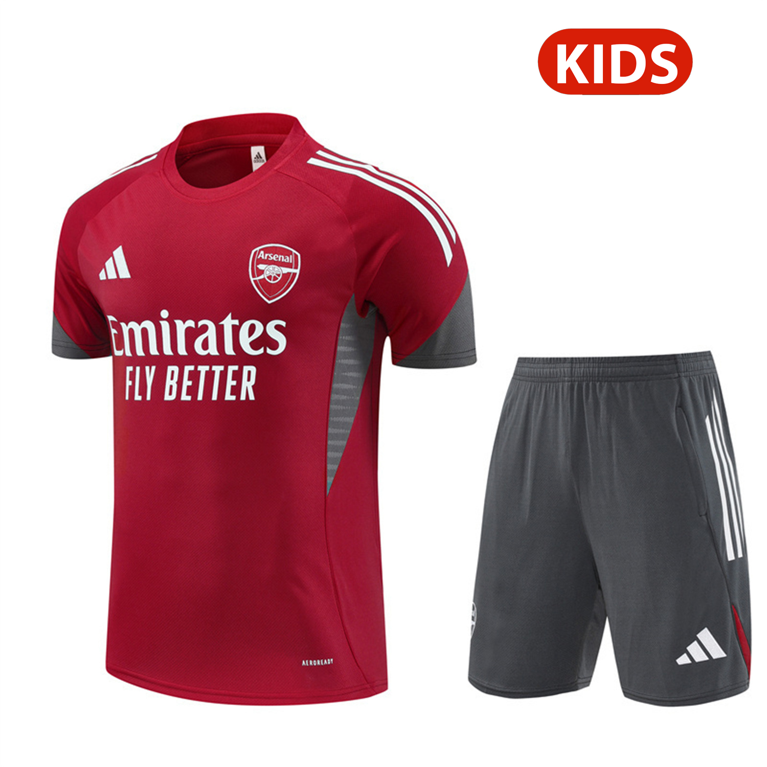 TKH-turbokithub-Arsenal 25-26 Kids Short-Sleeve Training Set - Red Top & Green Shorts
