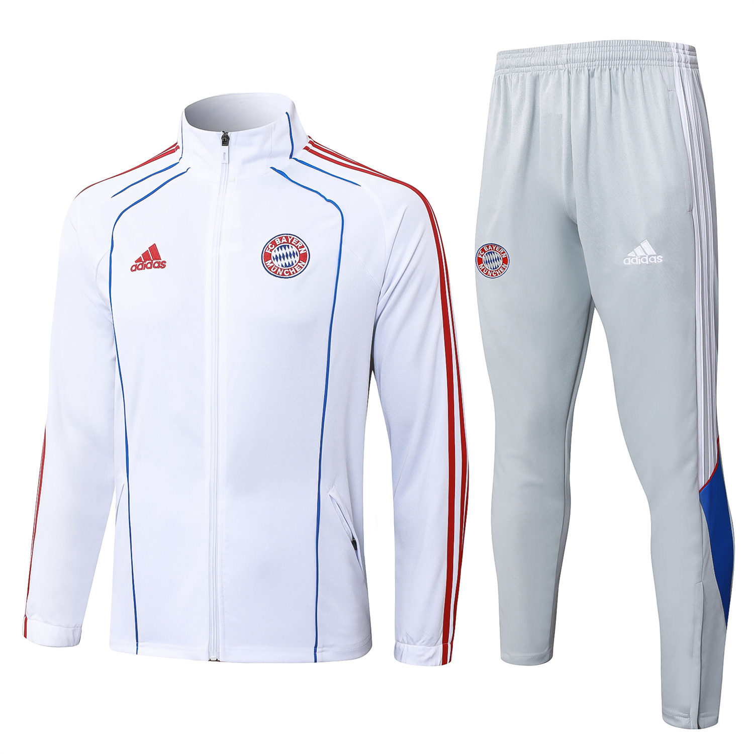 TKH-turbokithub-Bayern Munich 25-26 Jacket Training Tracksuit - White Throwback Jackets & Grey Pants