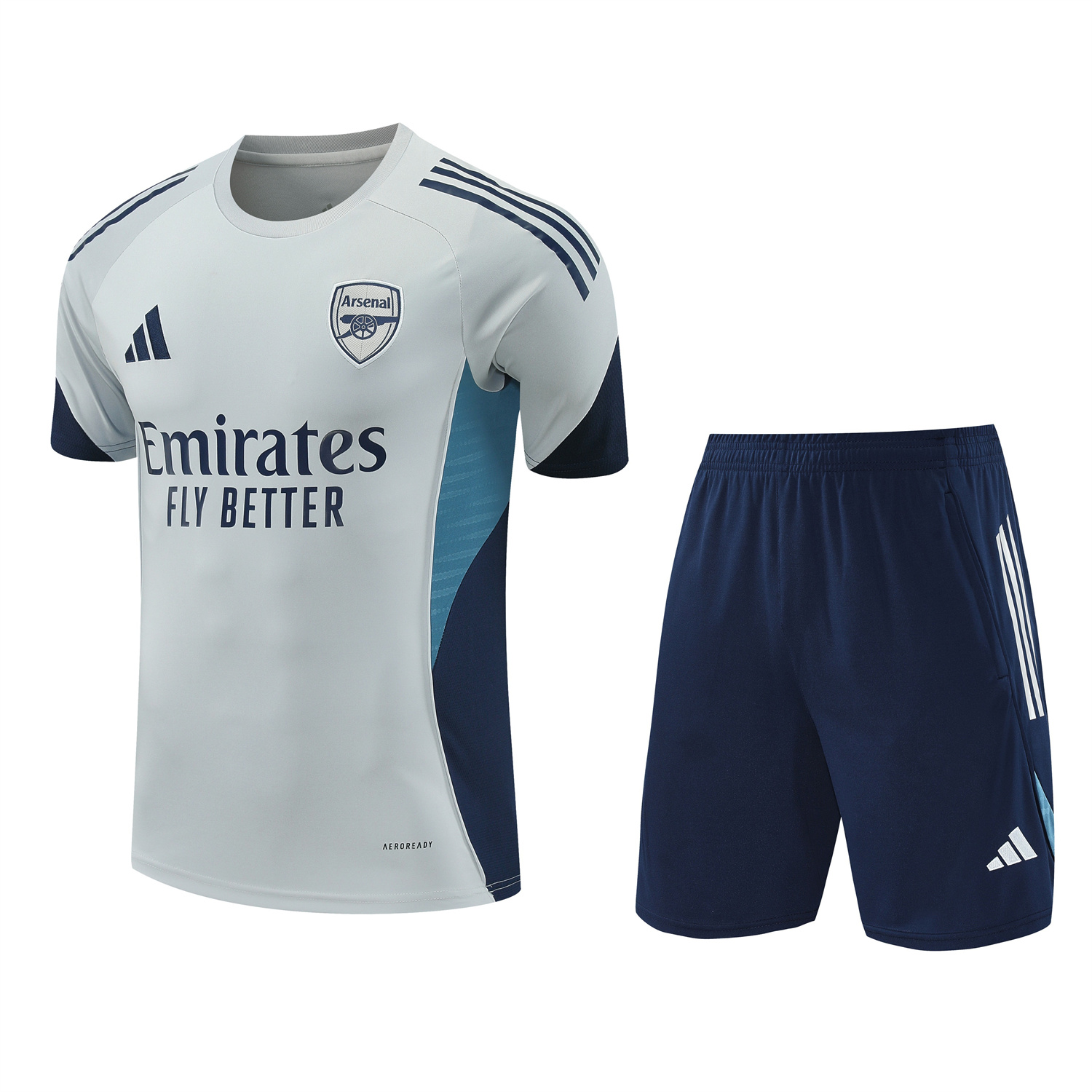 TKH-turbokithub-Arsenal 25-26 Short-Sleeve Training Set - Grey Top & Deep Blue Shorts